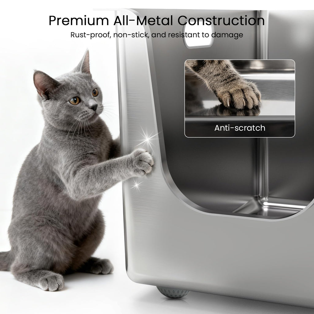 XL Stainless Steel Cat Litter Box with Low Entry A402