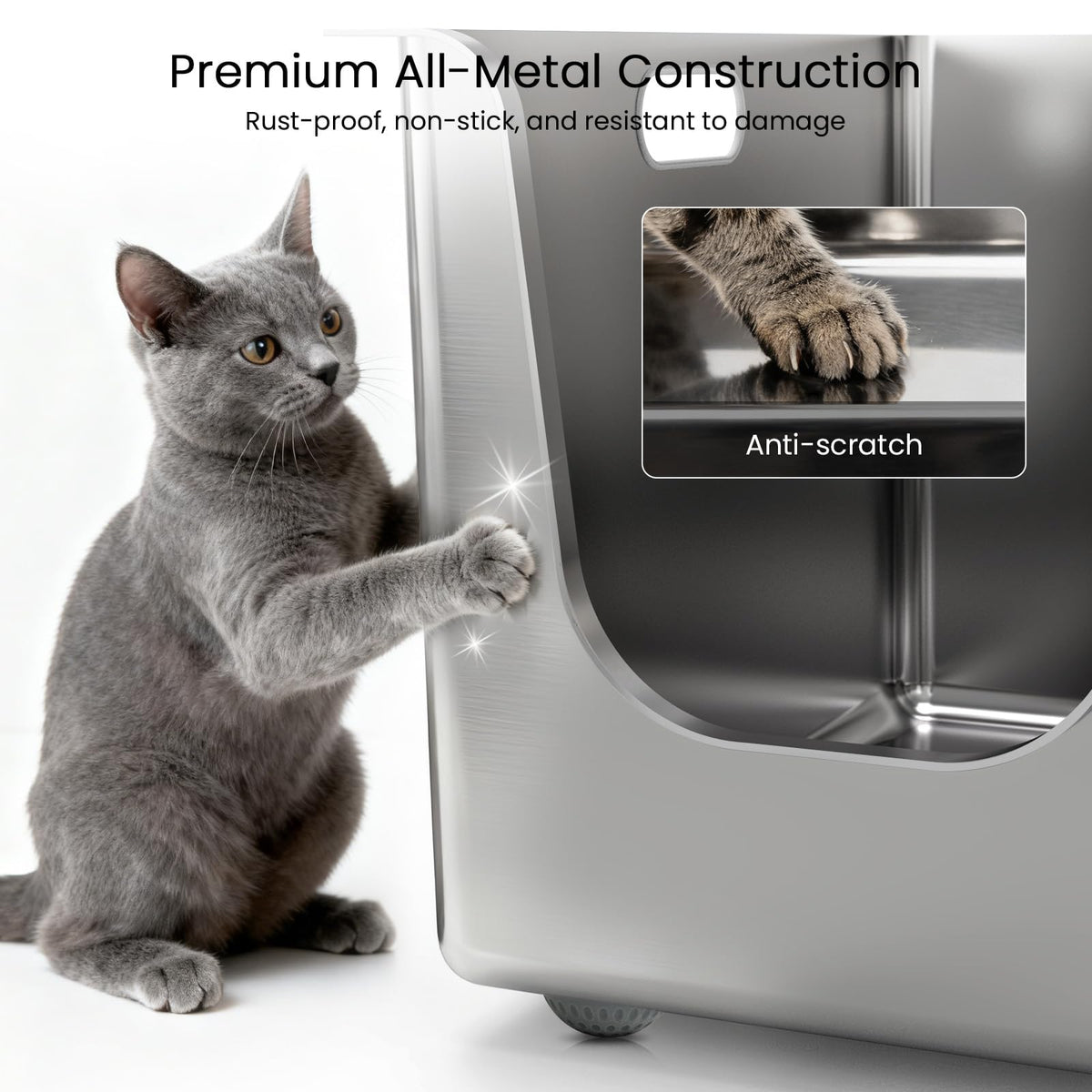 XL Stainless Steel Cat Litter Box with Low Entry A402