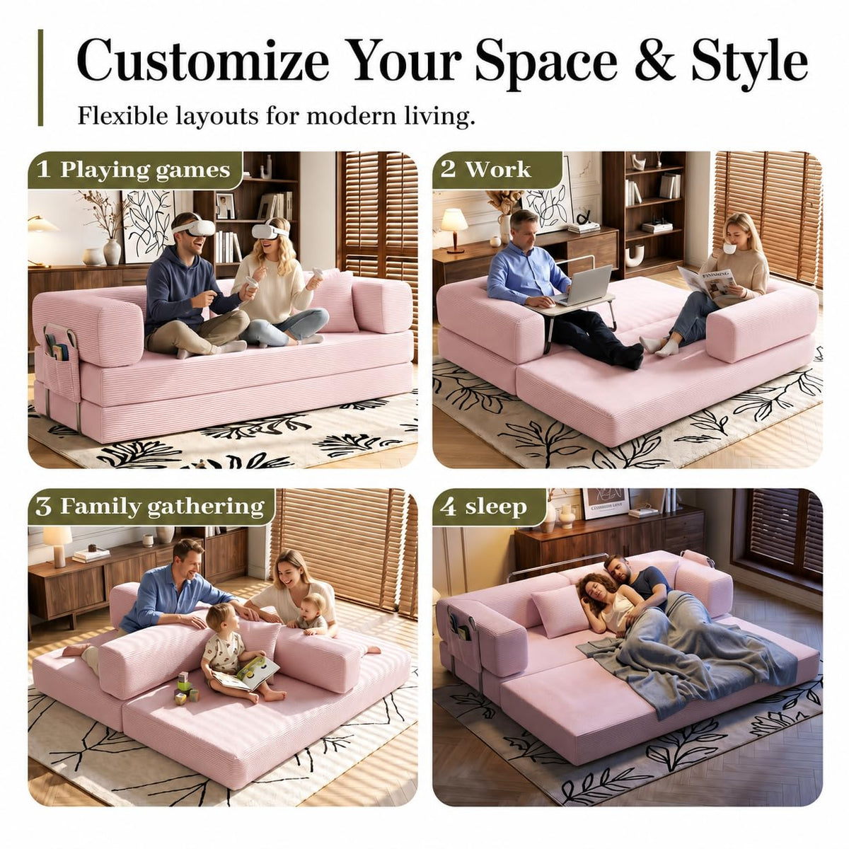 Folding Convertible Corduroy Sofa Bed King Size V4703