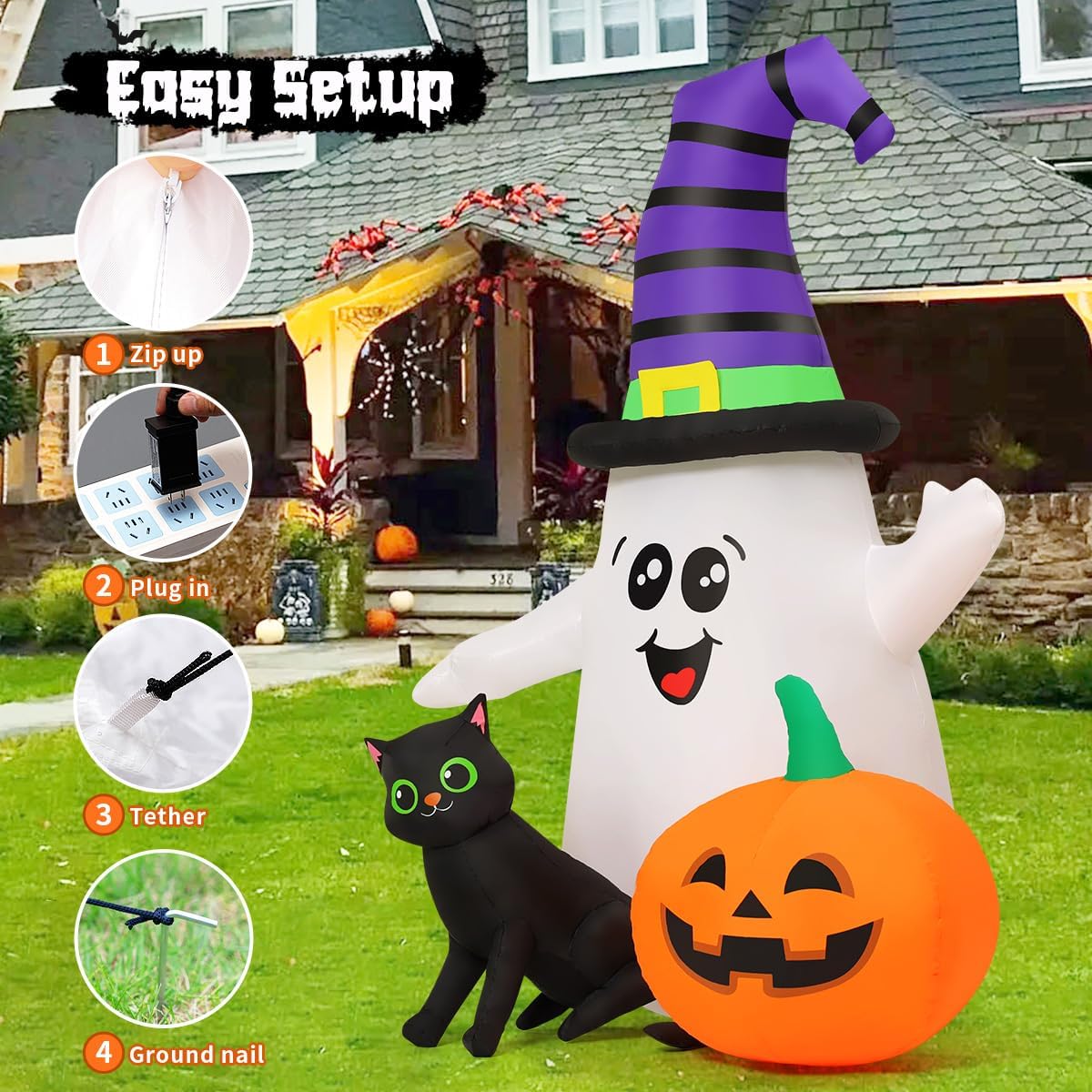 5FT Inflatable Halloween Ghost with Pumpkin Yard Decoration W28560
