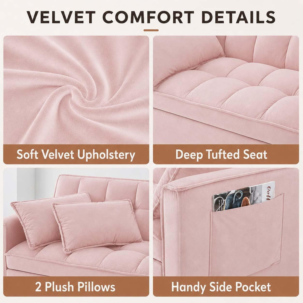 Pink Velvet Convertible Sofa Bed S160785