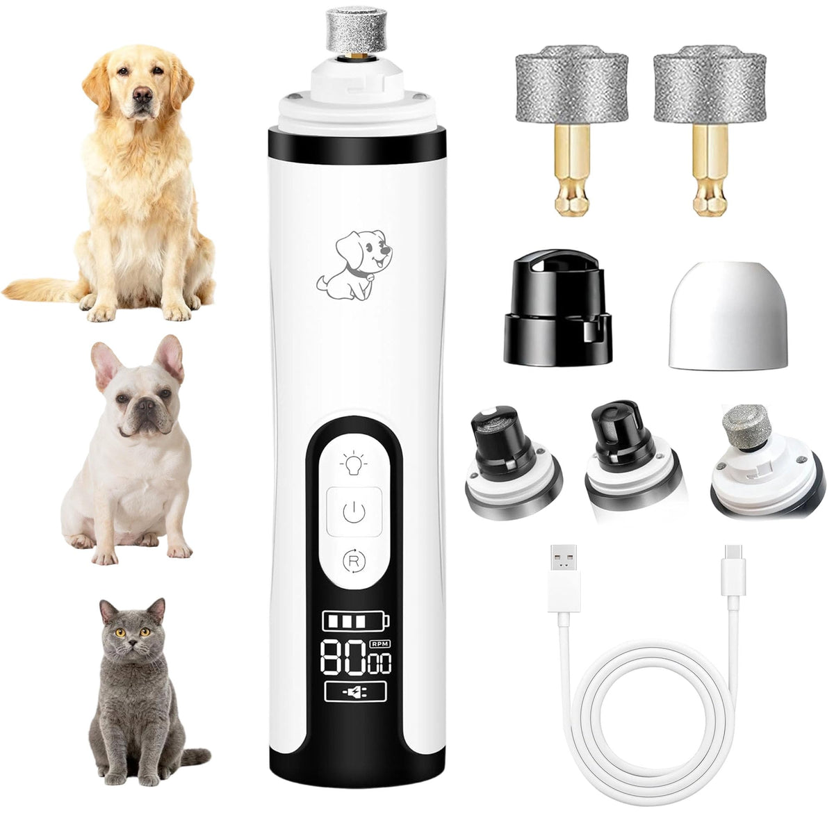 Dog Nail Grinder with Dual LED, 3 Speeds and 2000mAh Battery H5635