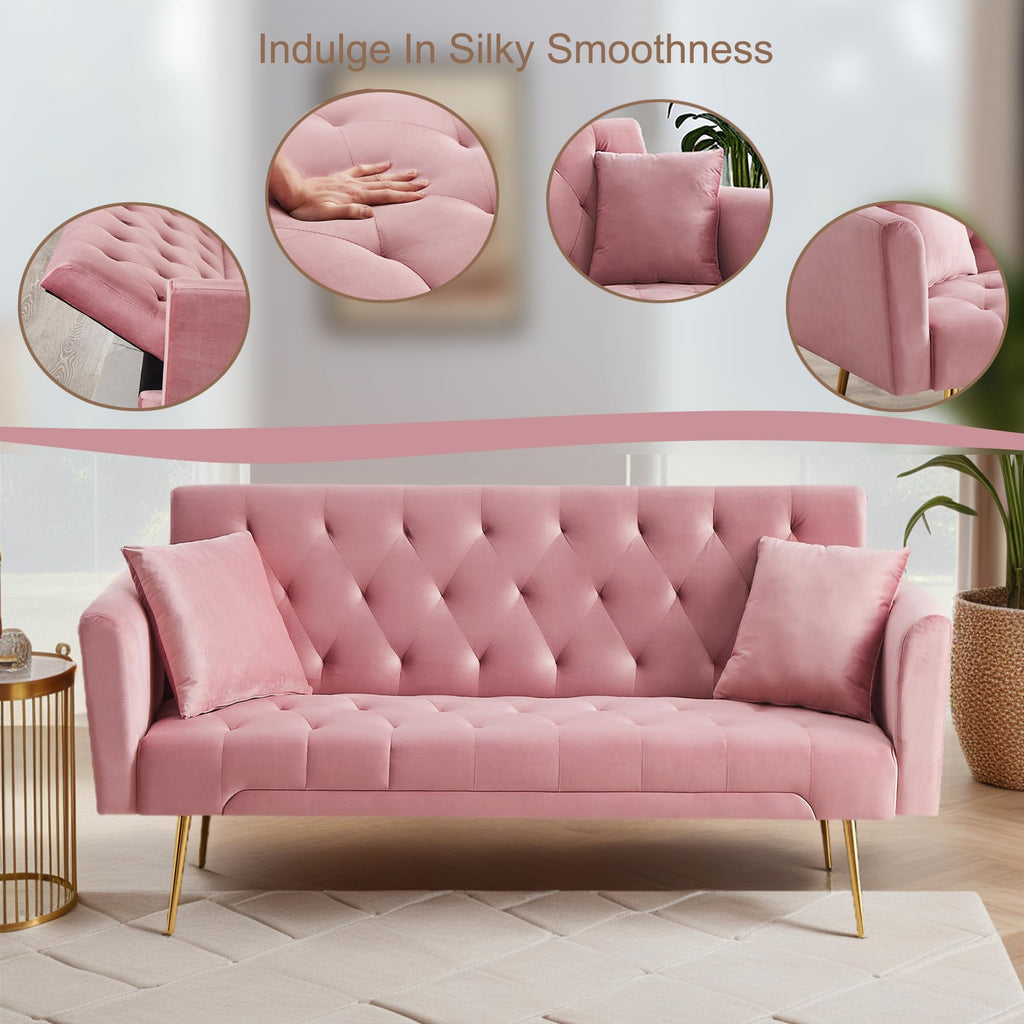 Modern Velvet Sofa Bed Futon with 2 Pillows T25317