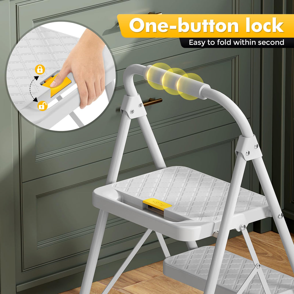 2 Step Folding Steel Ladder with Handrails O2380