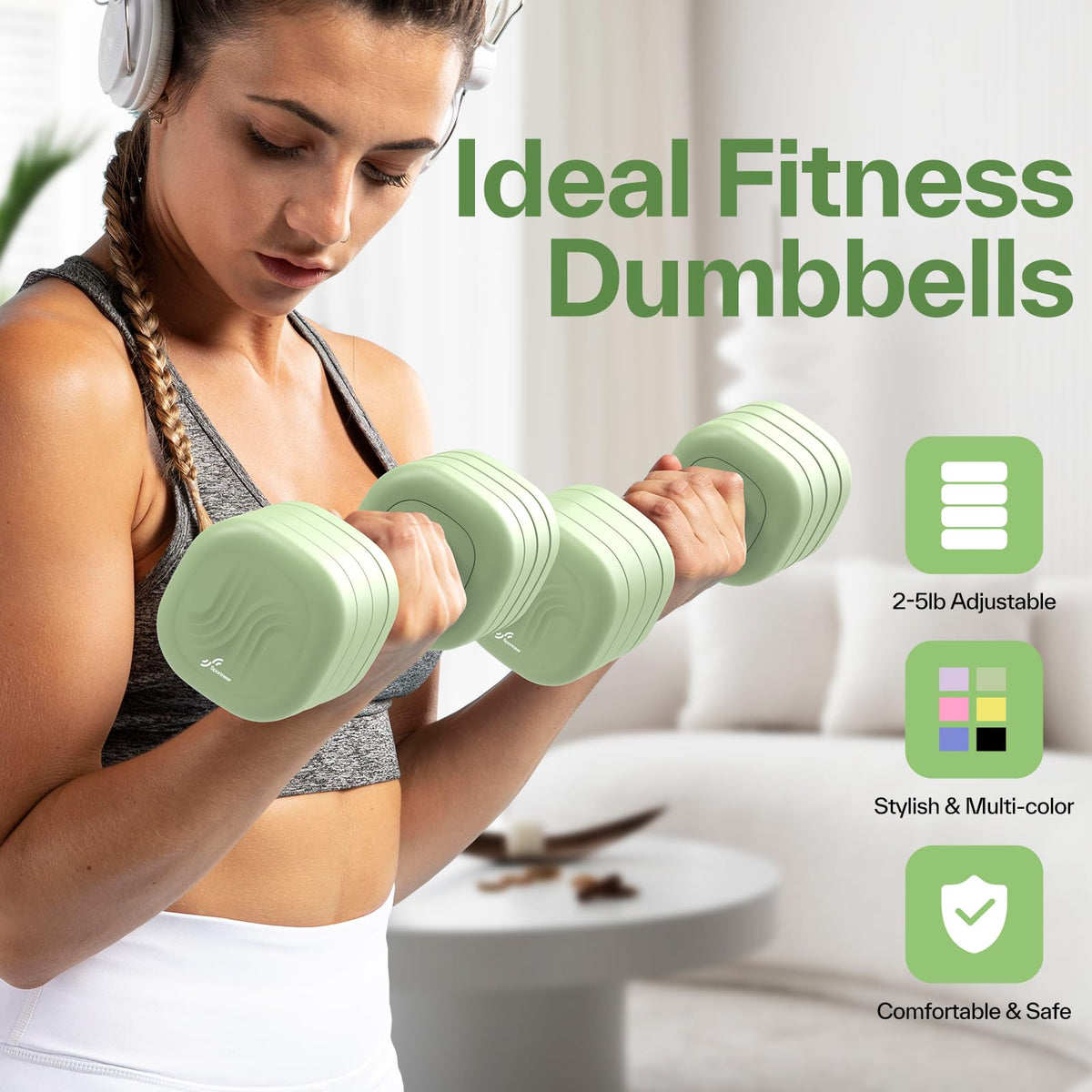 Adjustable Dumbbell Set of 2, 4 in 1 Free Weights with Soft Rubber Handle X2005