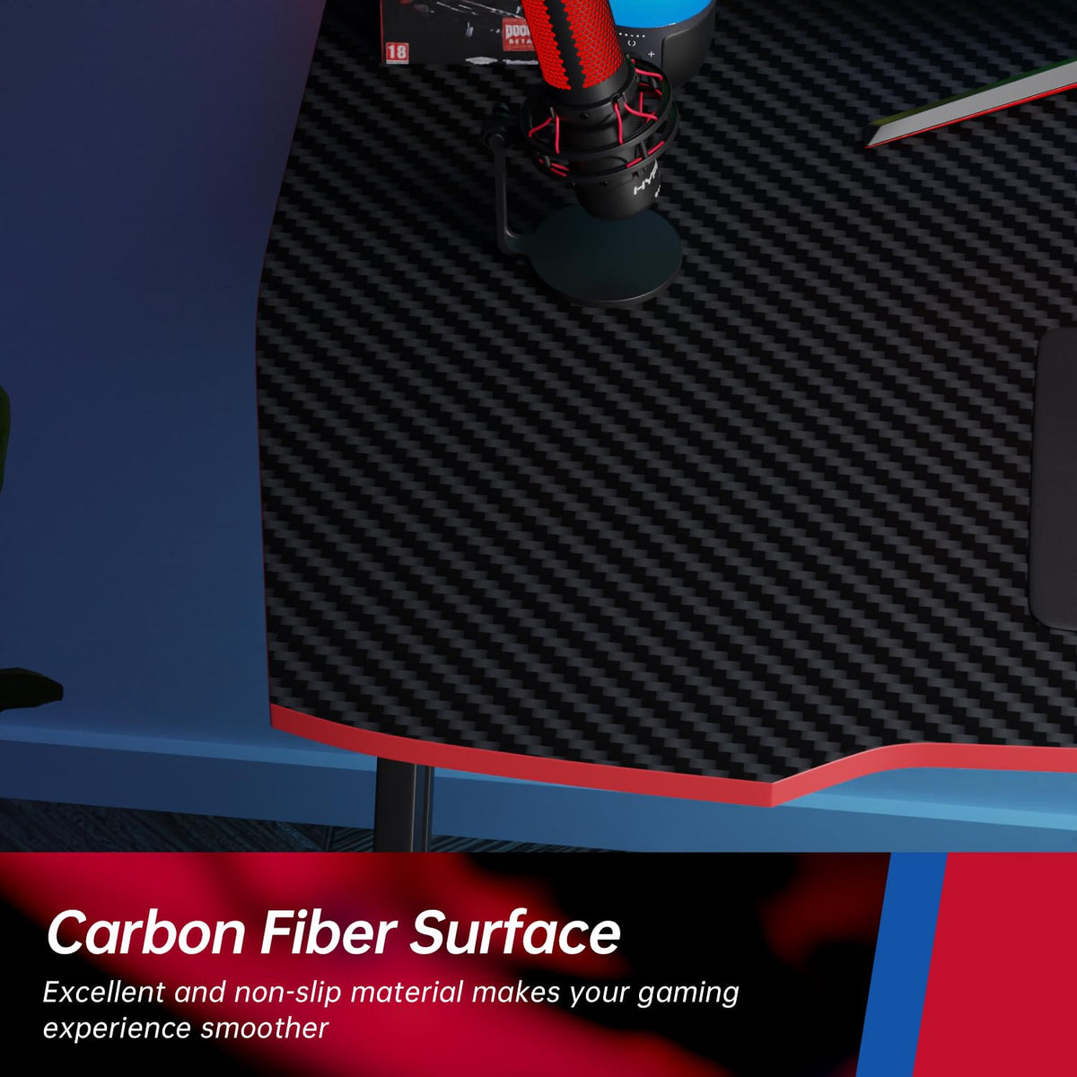 47.2 Inch Z Shaped Carbon Fiber Gaming Desk with Headphone Hook C307