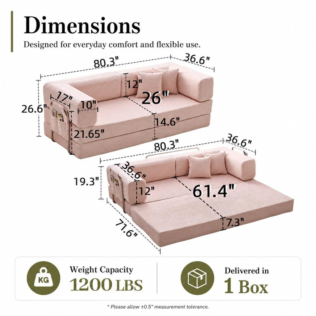 Folding Convertible Corduroy Sofa Bed King Size V4703