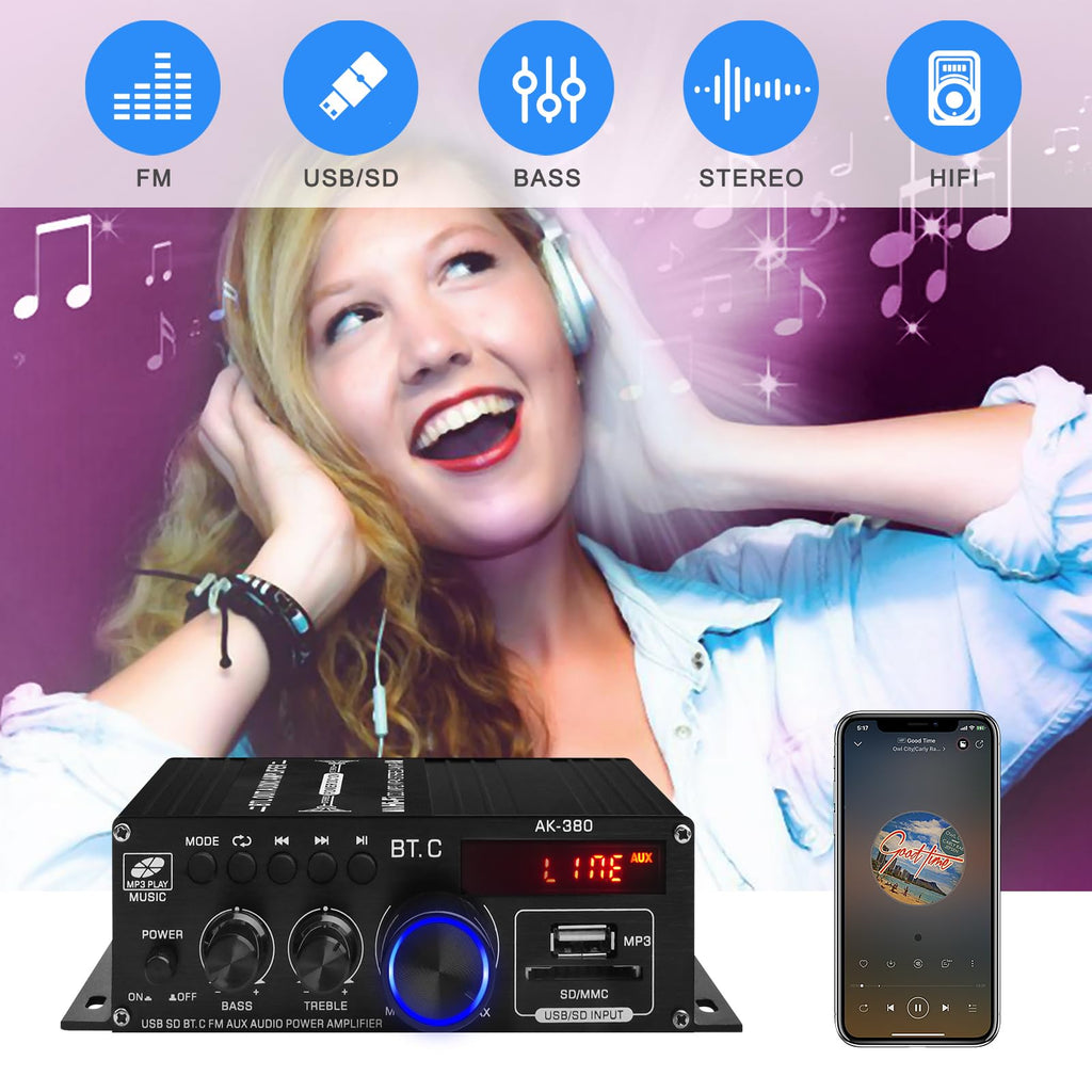 USB SD BT FM AUX Audio Power Amplifier 2.0 CH 40W+40W G59222