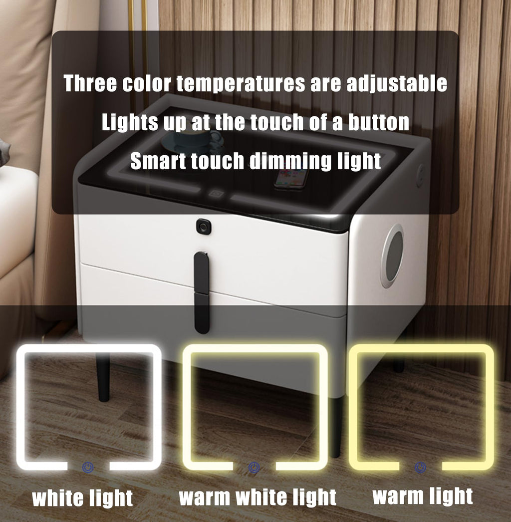 Gray 3 Tier Nightstand with Wireless Charging and Fingerprint Lock M7292