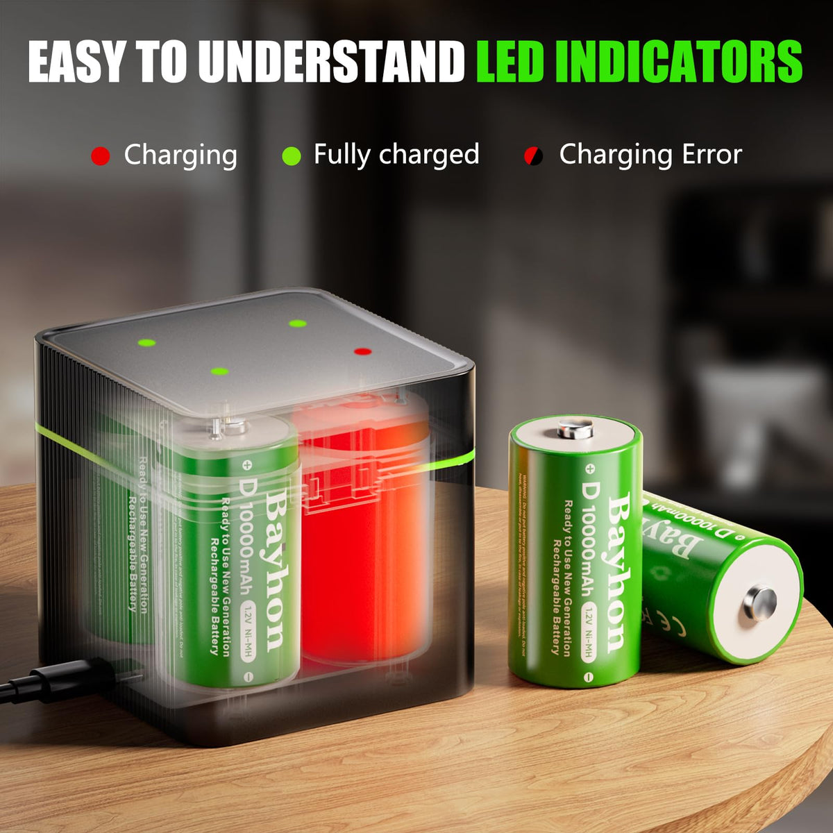 10000mAh D Rechargeable Batteries with 4-Slot Type-C Charger Q505393