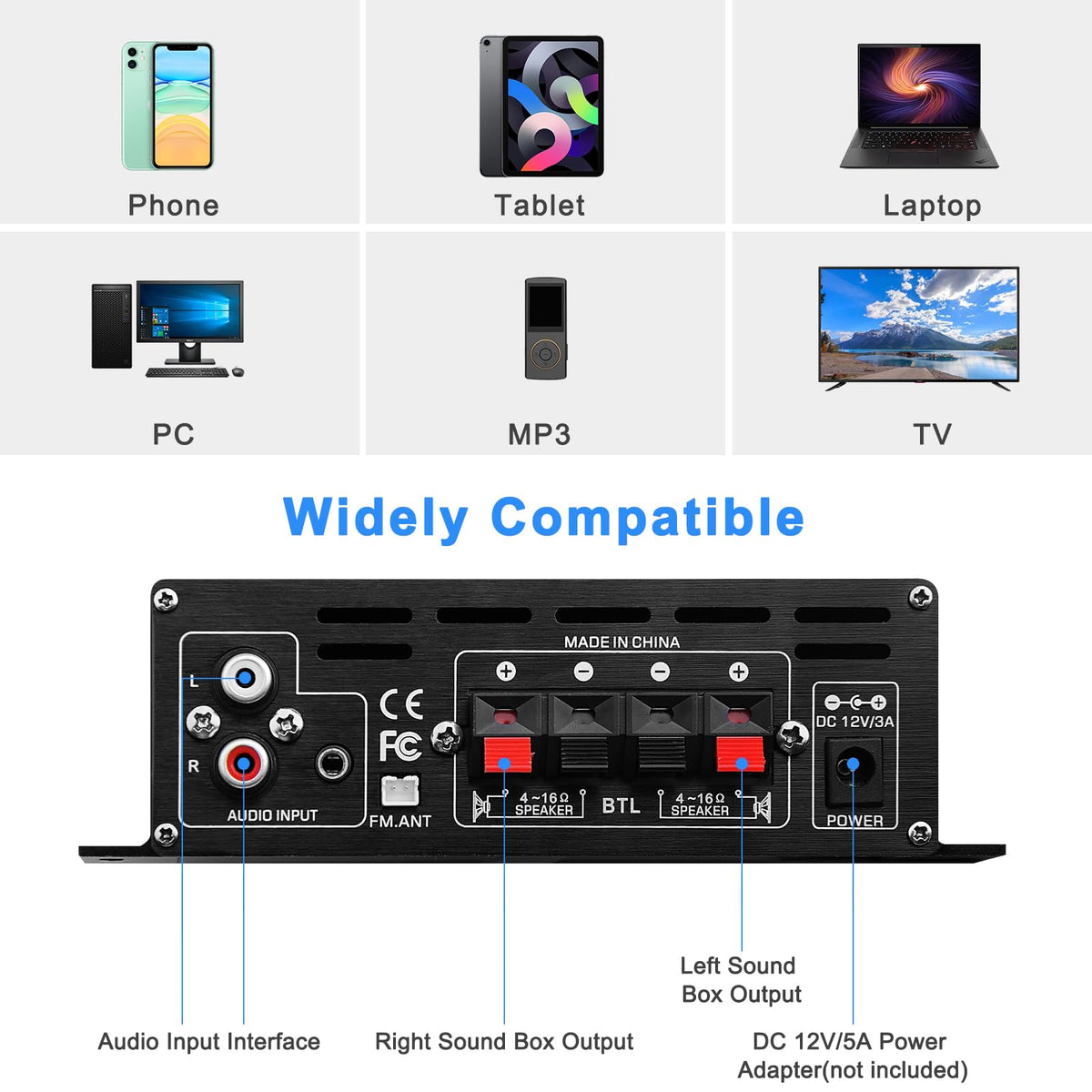 USB SD BT FM AUX Audio Power Amplifier 2.0 CH 40W+40W G59222