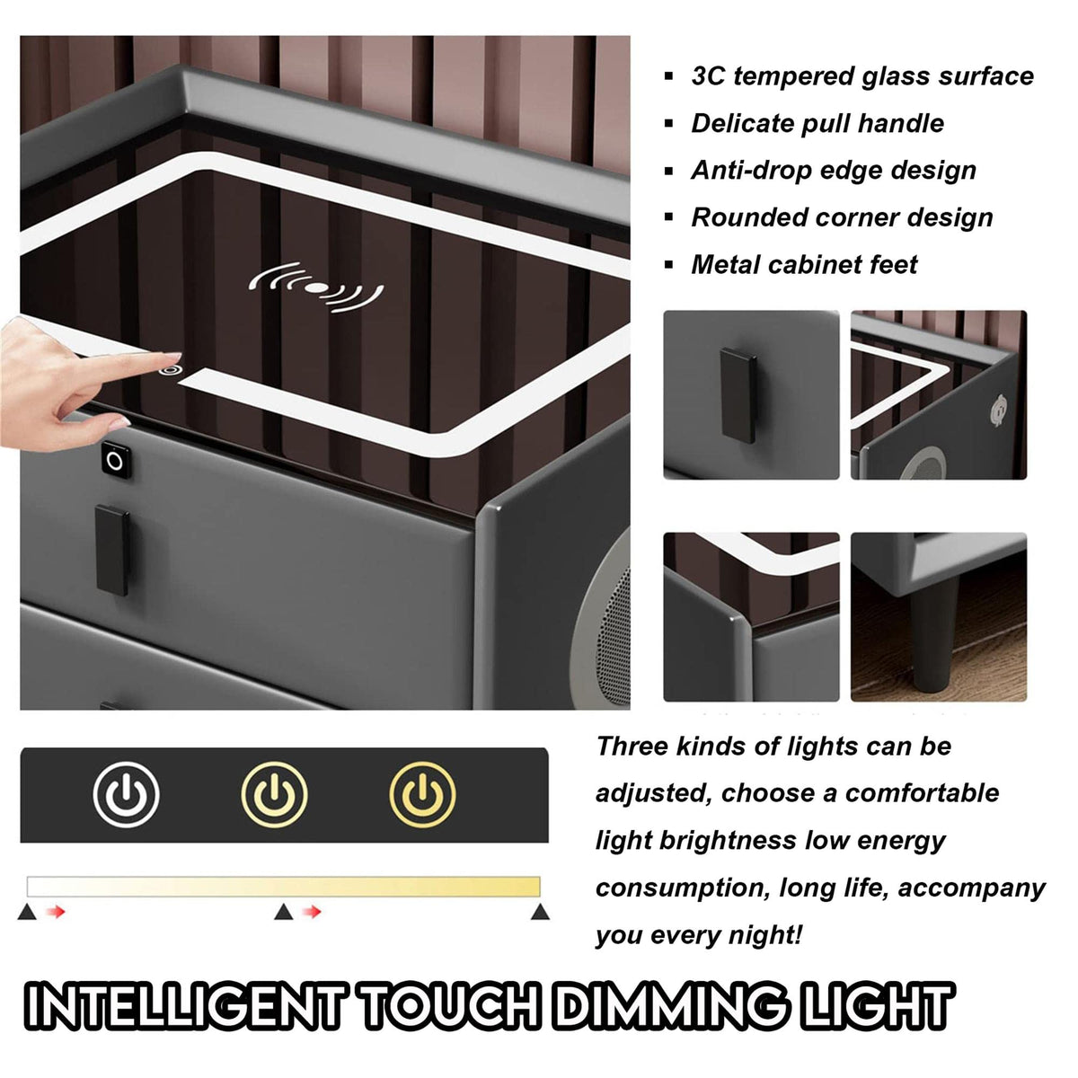 Pink 3 Drawer Nightstand with Charging Station and Speakers T109002