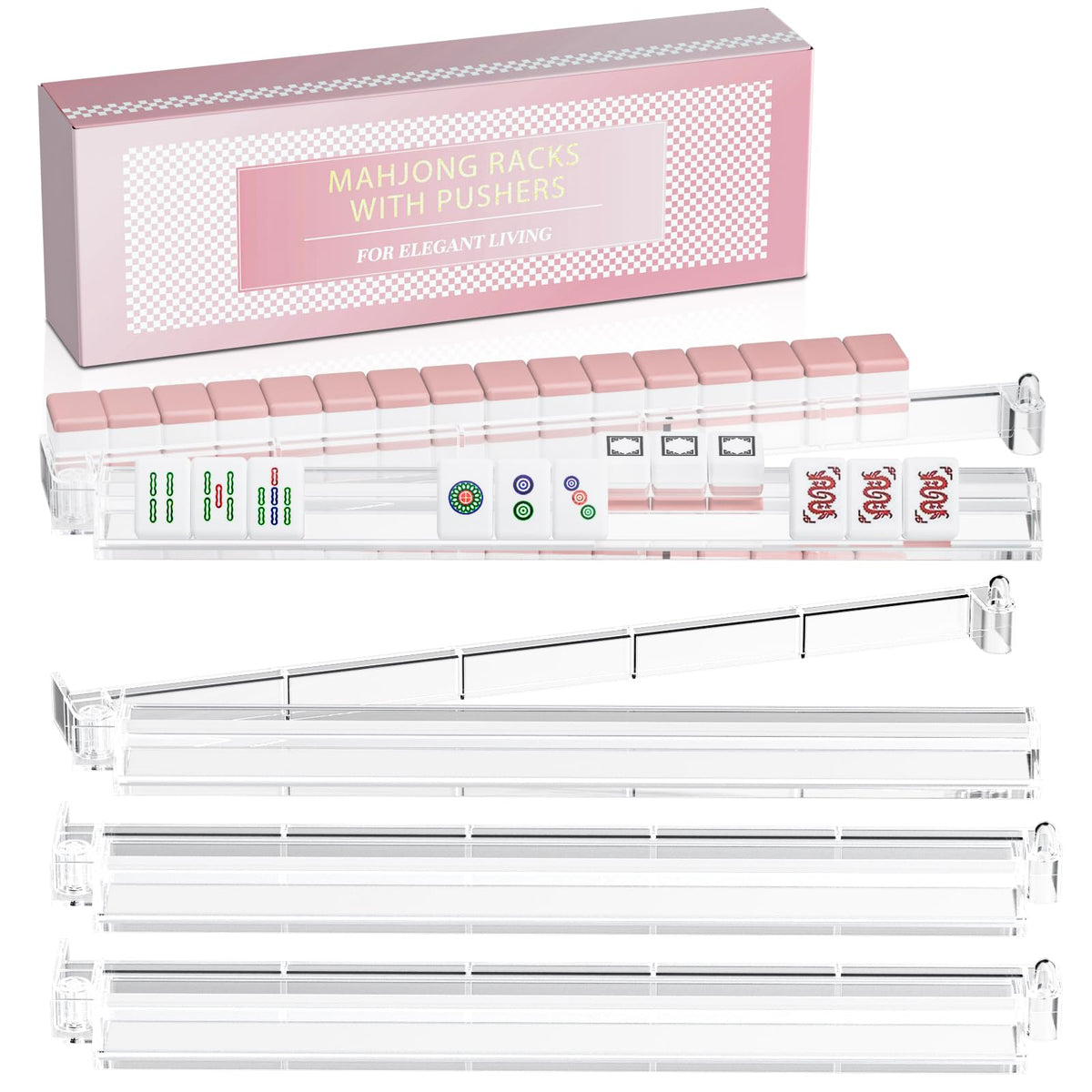 Clear Acrylic Mahjong Racks with Pushers 4-Pack R693