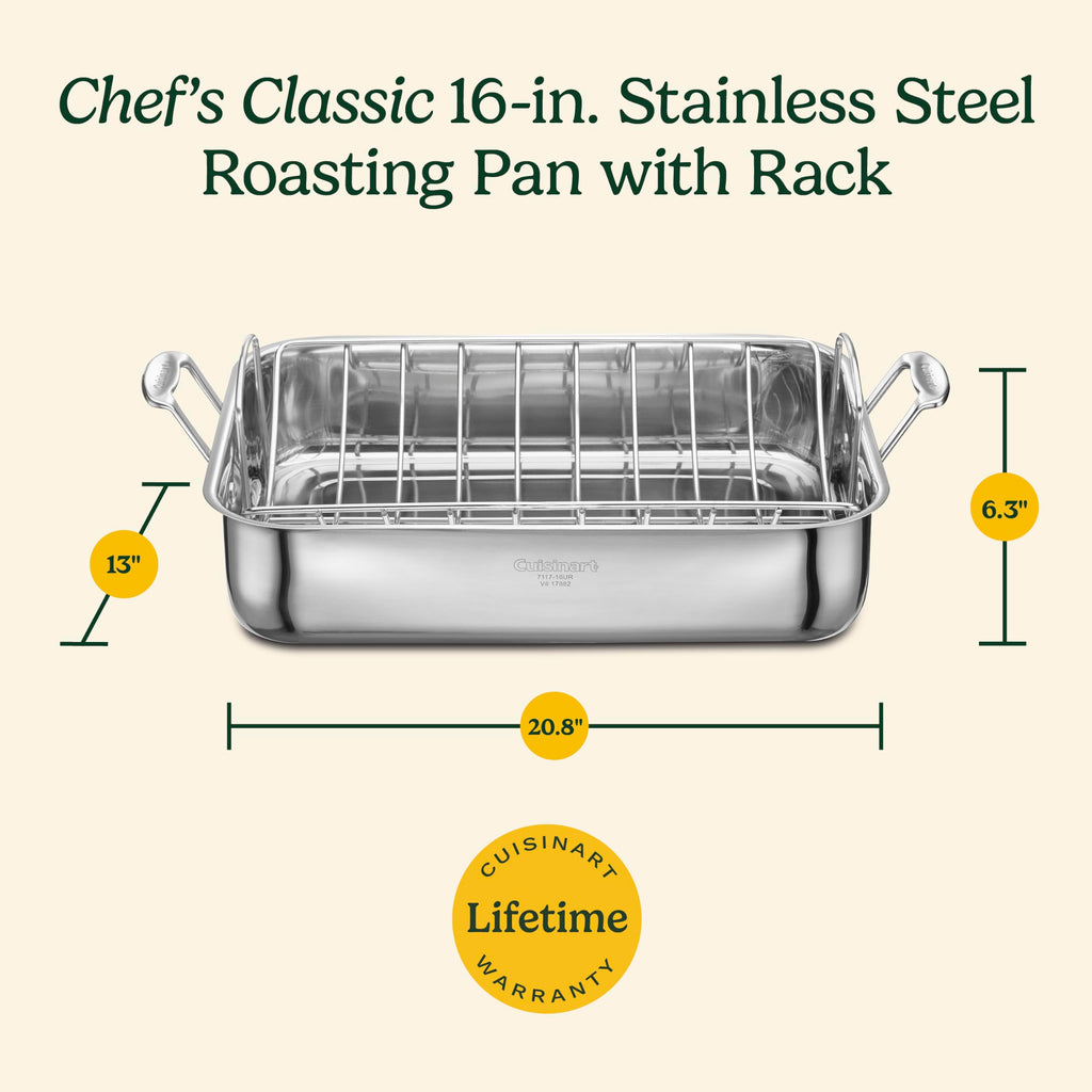 16-Inch Induction Compatible Stainless Steel Roasting Pan with Rack V954318