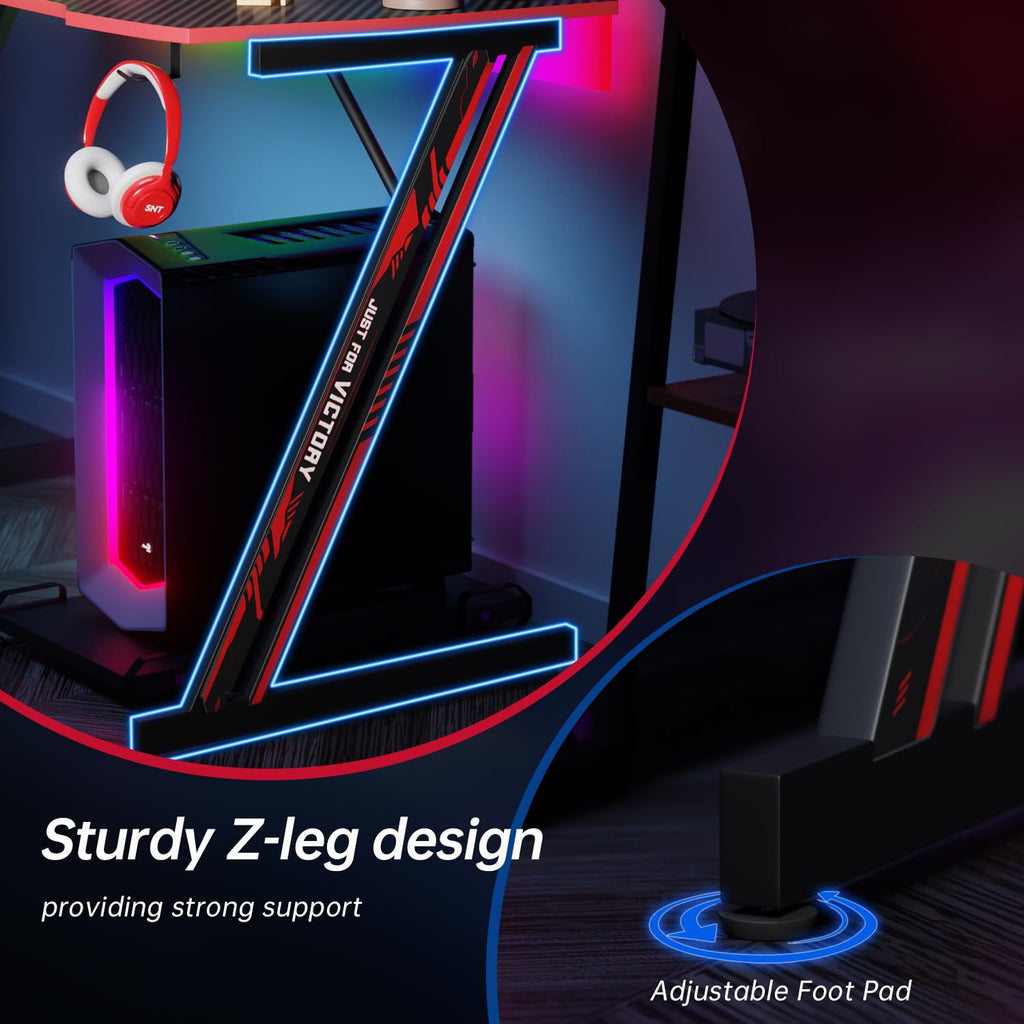 47.2 Inch Z Shaped Carbon Fiber Gaming Desk with Headphone Hook C307