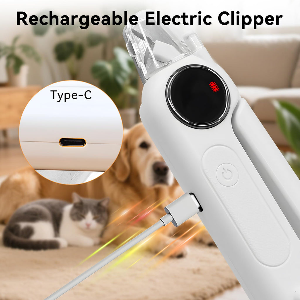 Dog Nails Clippers & Grinders 2in1 Trimmer with LCD Display and LED Lights Cat Claw Nail File with Protective Guard Rechargeable Electric Pet Toenail Silent Grooming Pro N423004
