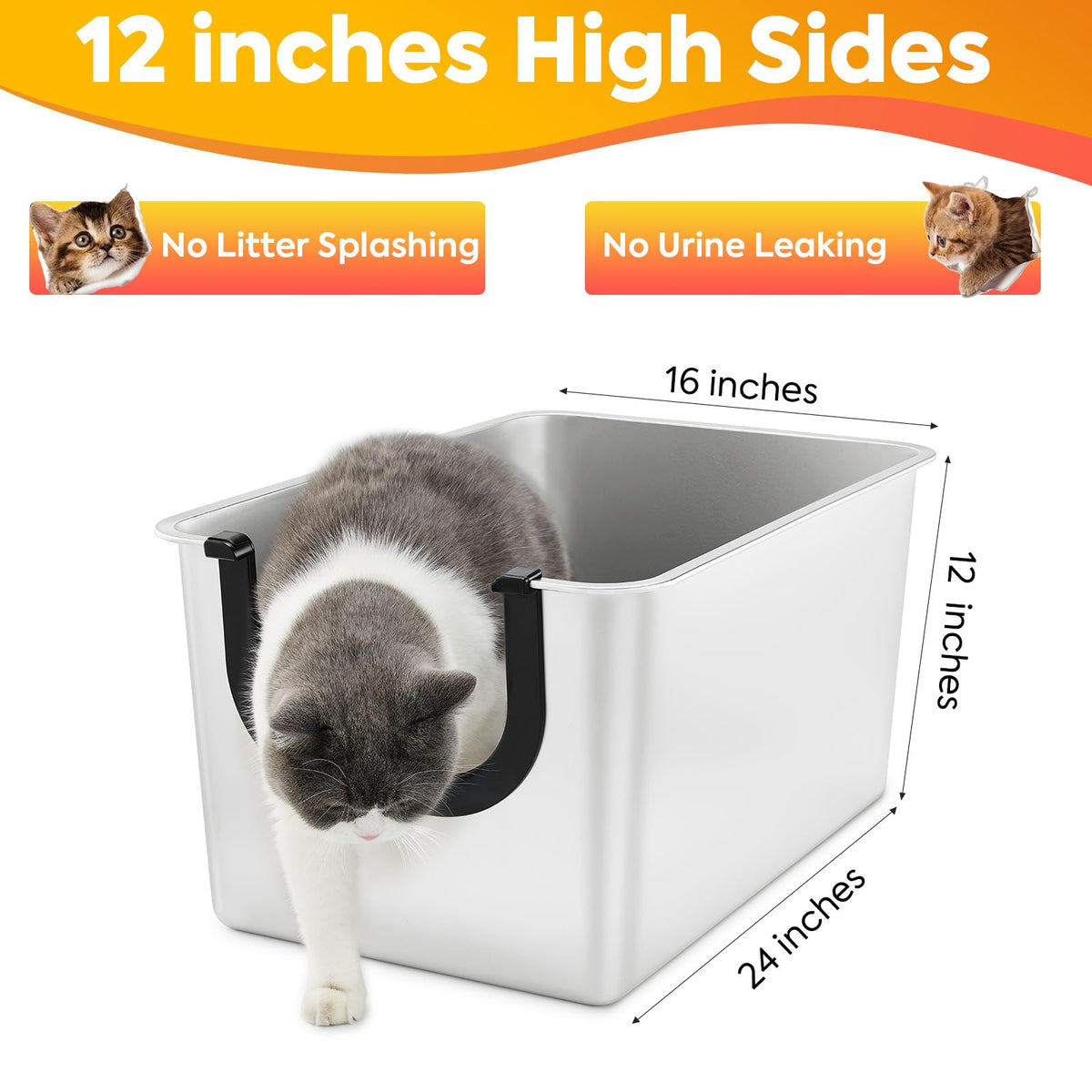 Extra Large Stainless Steel Cat Litter Box with High Sides L686099