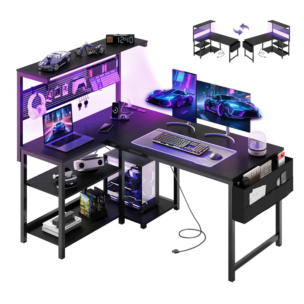 47in Black L Shaped Gaming Desk with Pegboard O585650