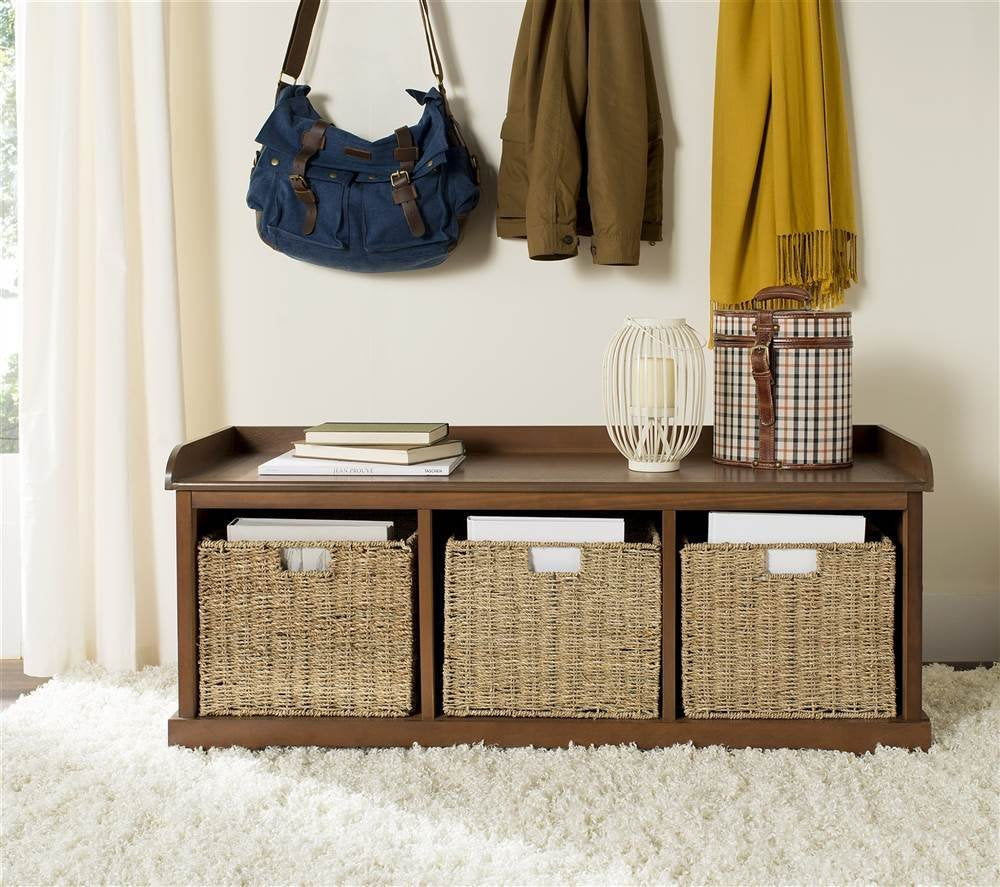 Brown Solid Wood Storage Bench M972098