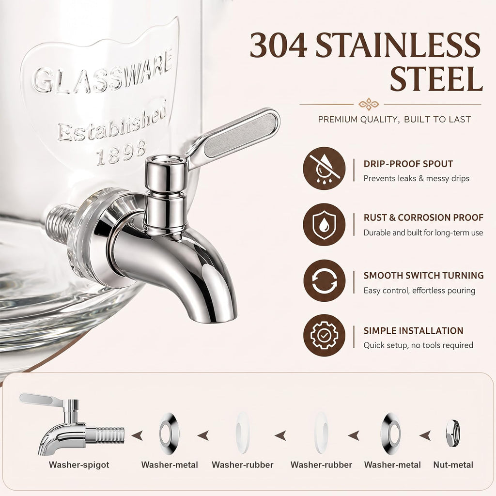 2 Gallon Glass Drink Dispenser with Stand D403