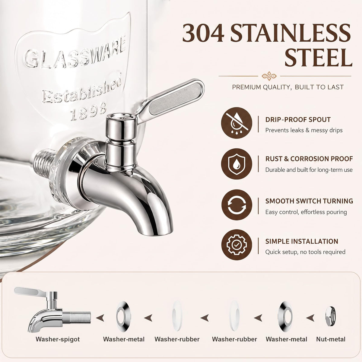 2 Gallon Glass Drink Dispenser with Stand D403