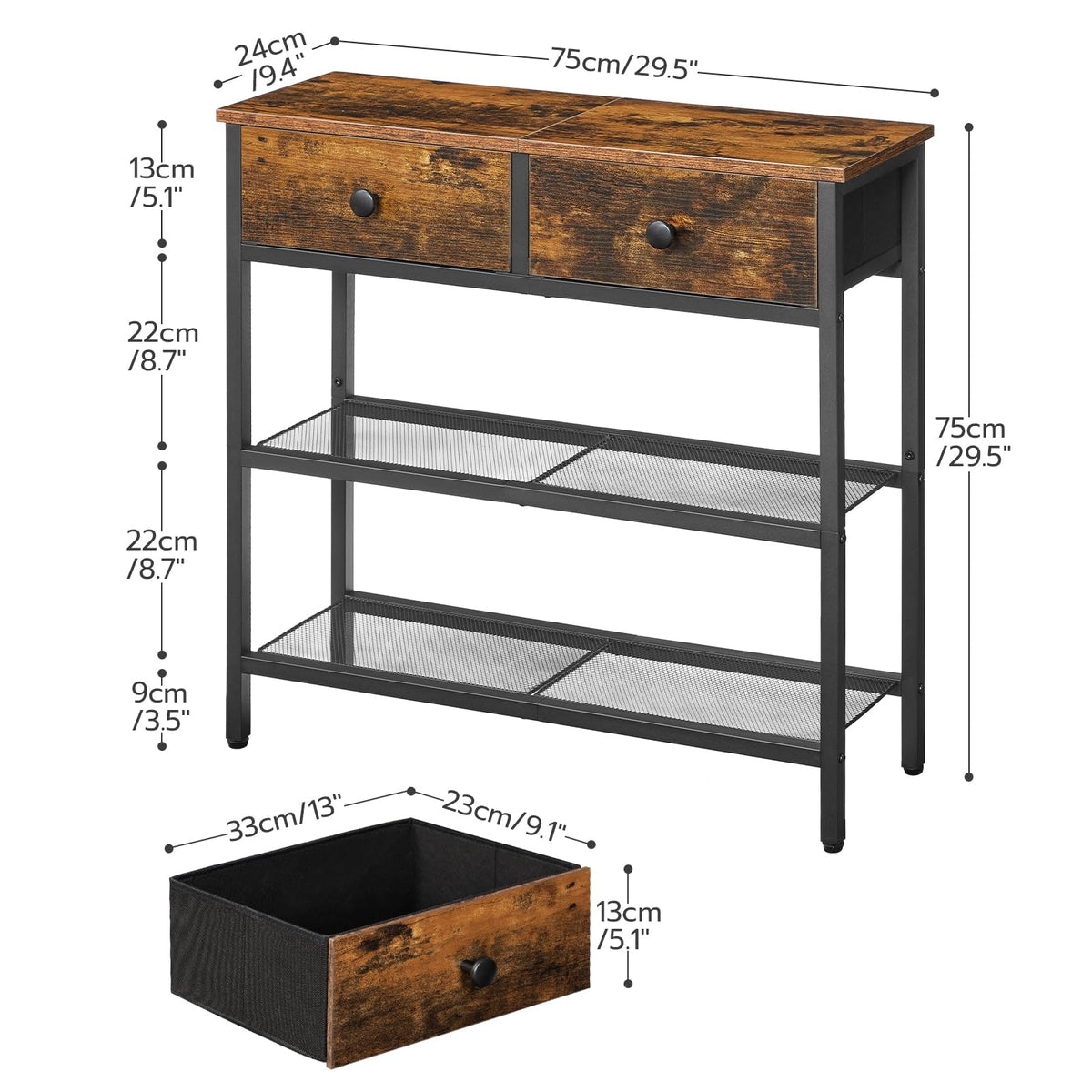29.5" Narrow Console Table with 2 Fabric Drawers I2703