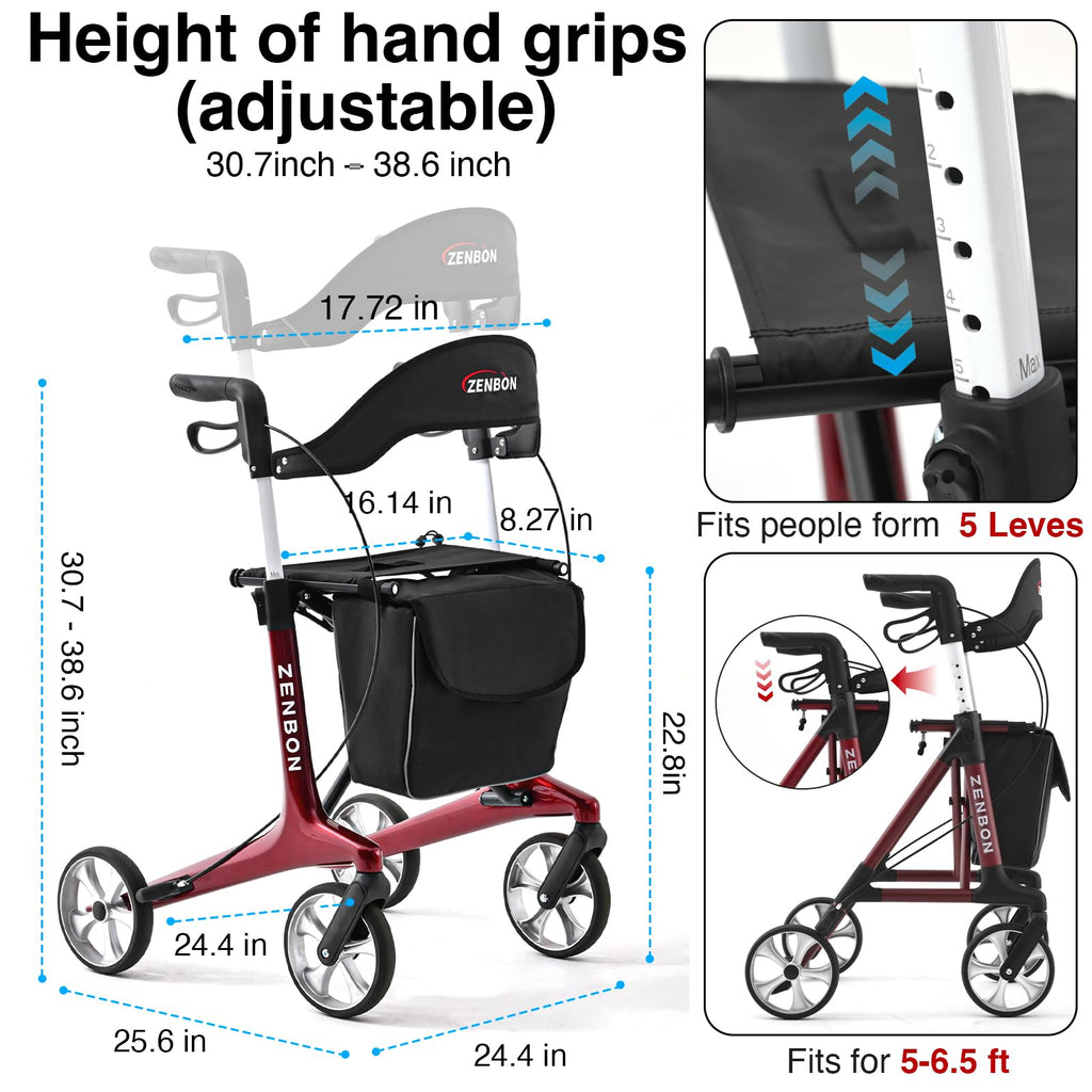 Foldable Rolling Walker with Seat 440 lbs Capacity P458