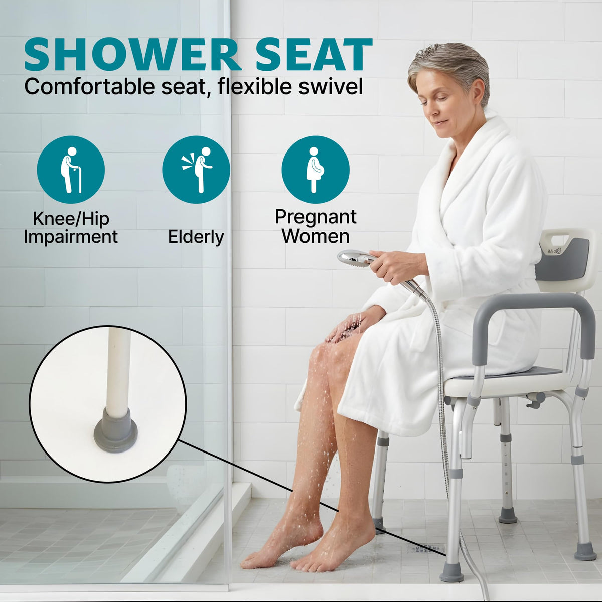 Shower Chair, 6-Height Adjustable, 400 lbs I610182
