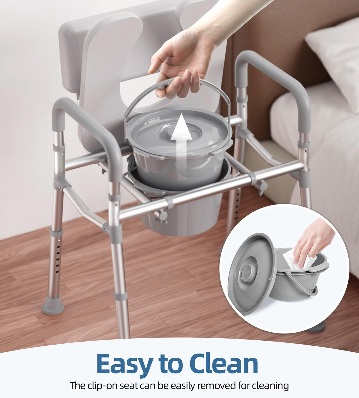 Shower Chair with Arms and Back and Bedside Commode with Padded Seat and Backrest N69738