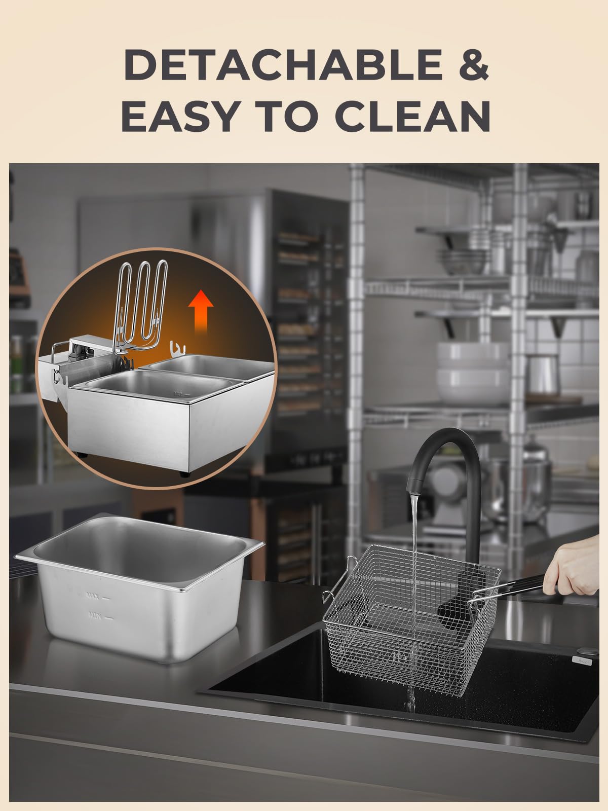 3400W 20.7QT Stainless Steel Electric Deep Fryer with 2 Removable Baskets T380