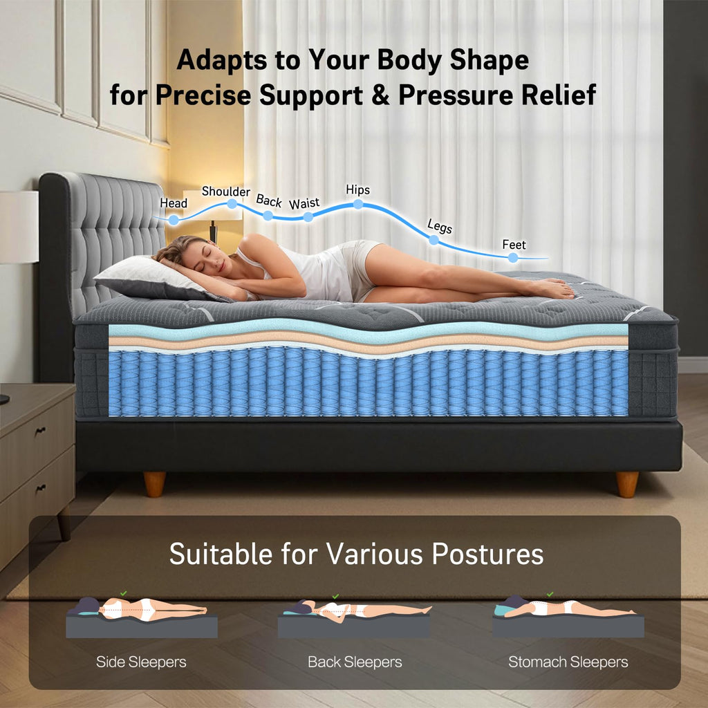 Full Size 12 Inch Gel Memory Foam Pocket Spring Medium Firm Mattress G352