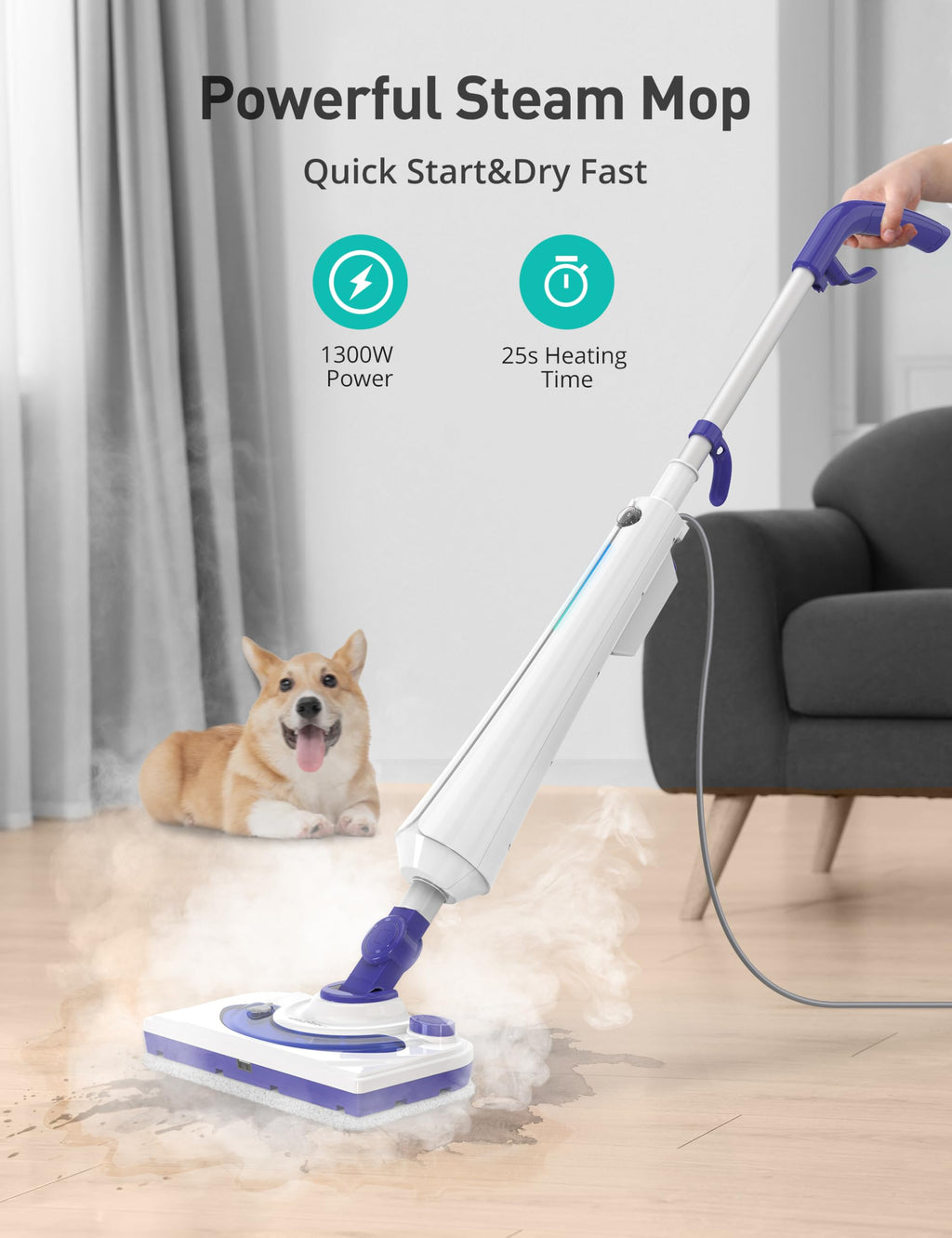 1300W Steam Mop Cleaner with 2 Washable Pads Q21752