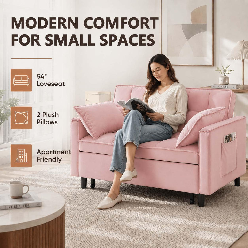 Pink Velvet Convertible Sofa Bed S160785