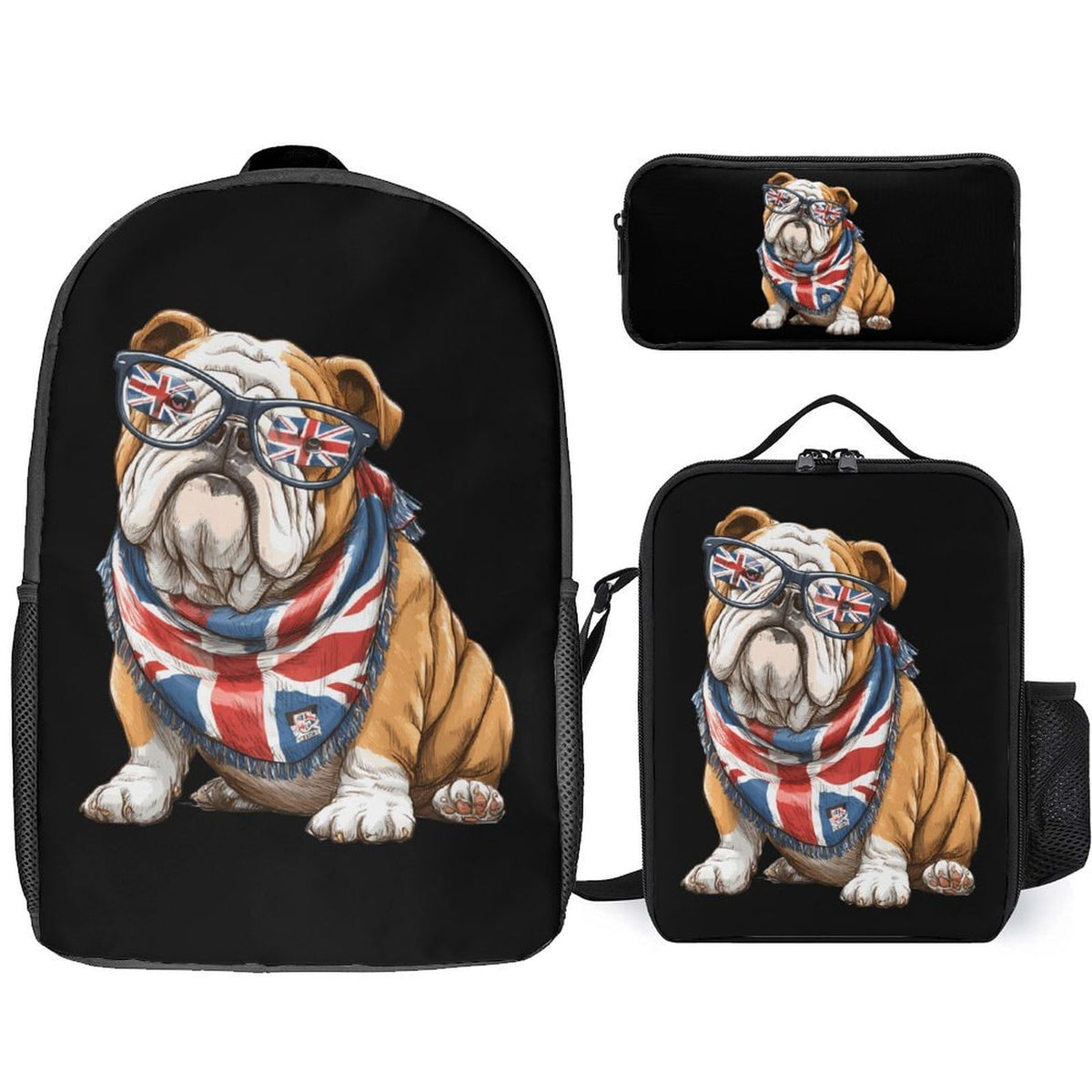 English Bulldog UK Flag Backpack with Lunch Box Pencil Case N978