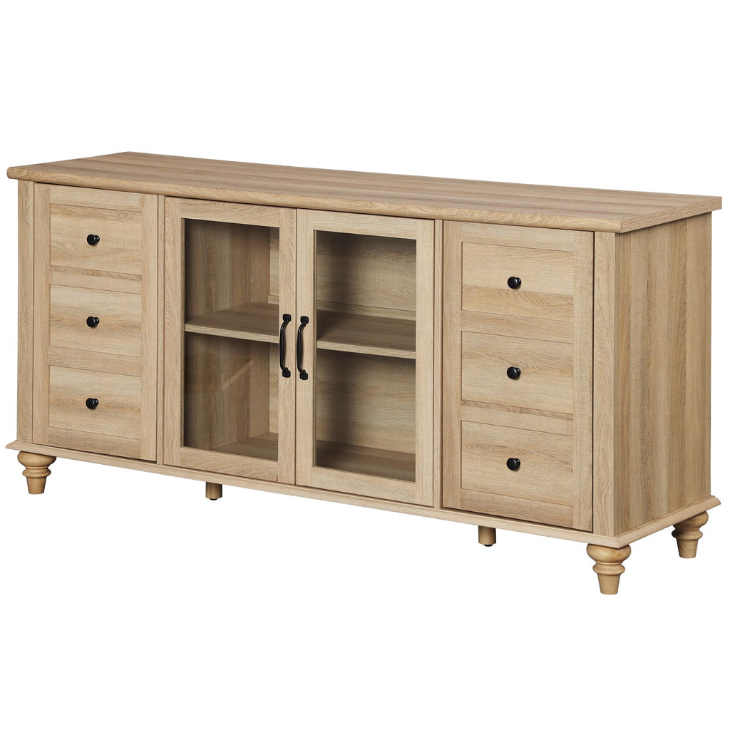 Wood TV Stand for 65 Inch TV with Glass Door O379