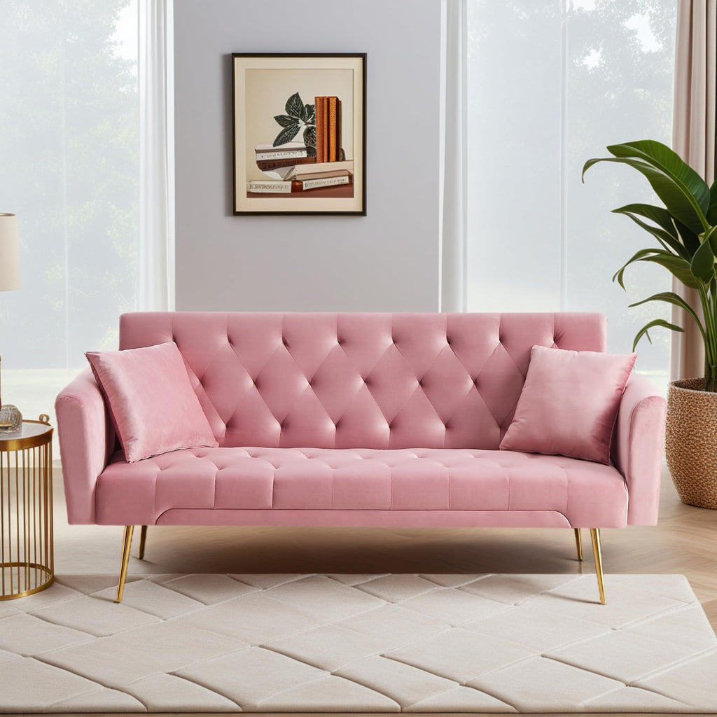 Modern Velvet Sofa Bed Futon with 2 Pillows T25317