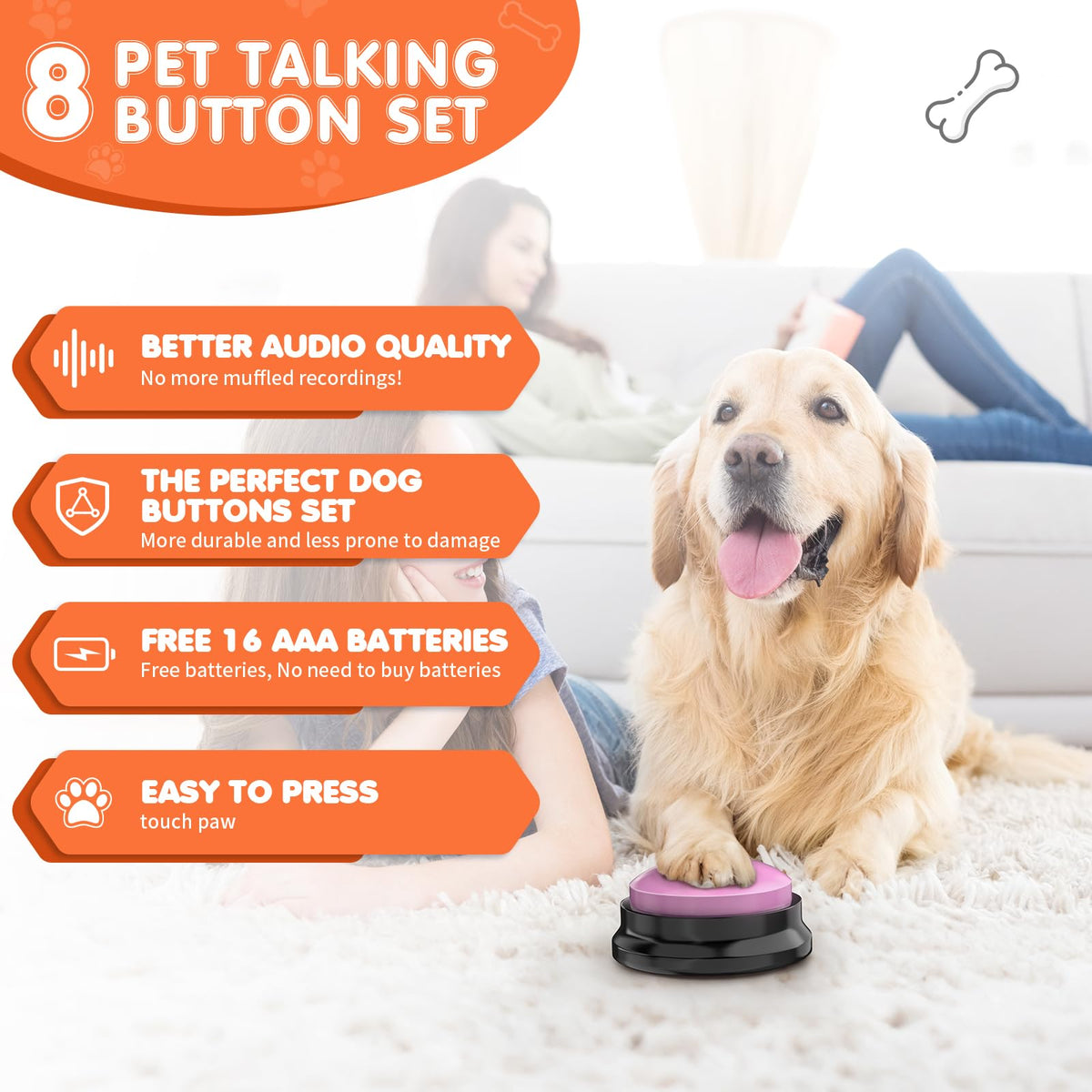 8 Recordable Sound Buttons Dog Training Toy Z4498