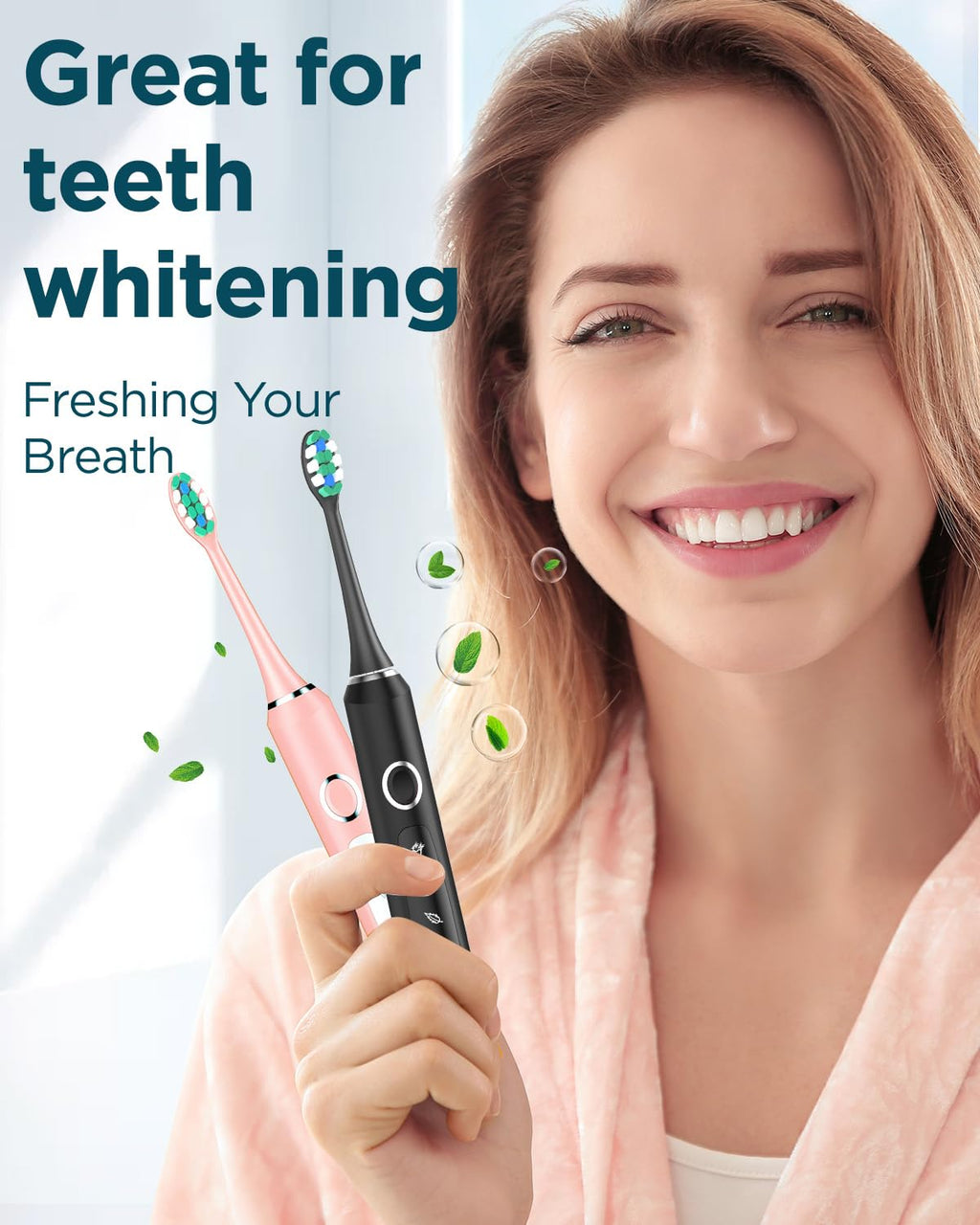 2 Pack Rechargeable Electric Toothbrush with 12 Brush Heads & 2 Travel Case B8222