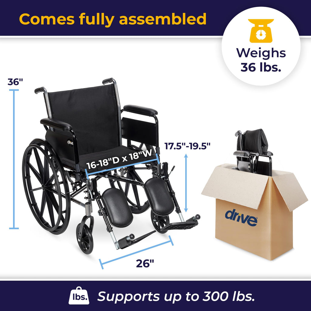 Lightweight Wheelchair Full Arms Black 18" H17285