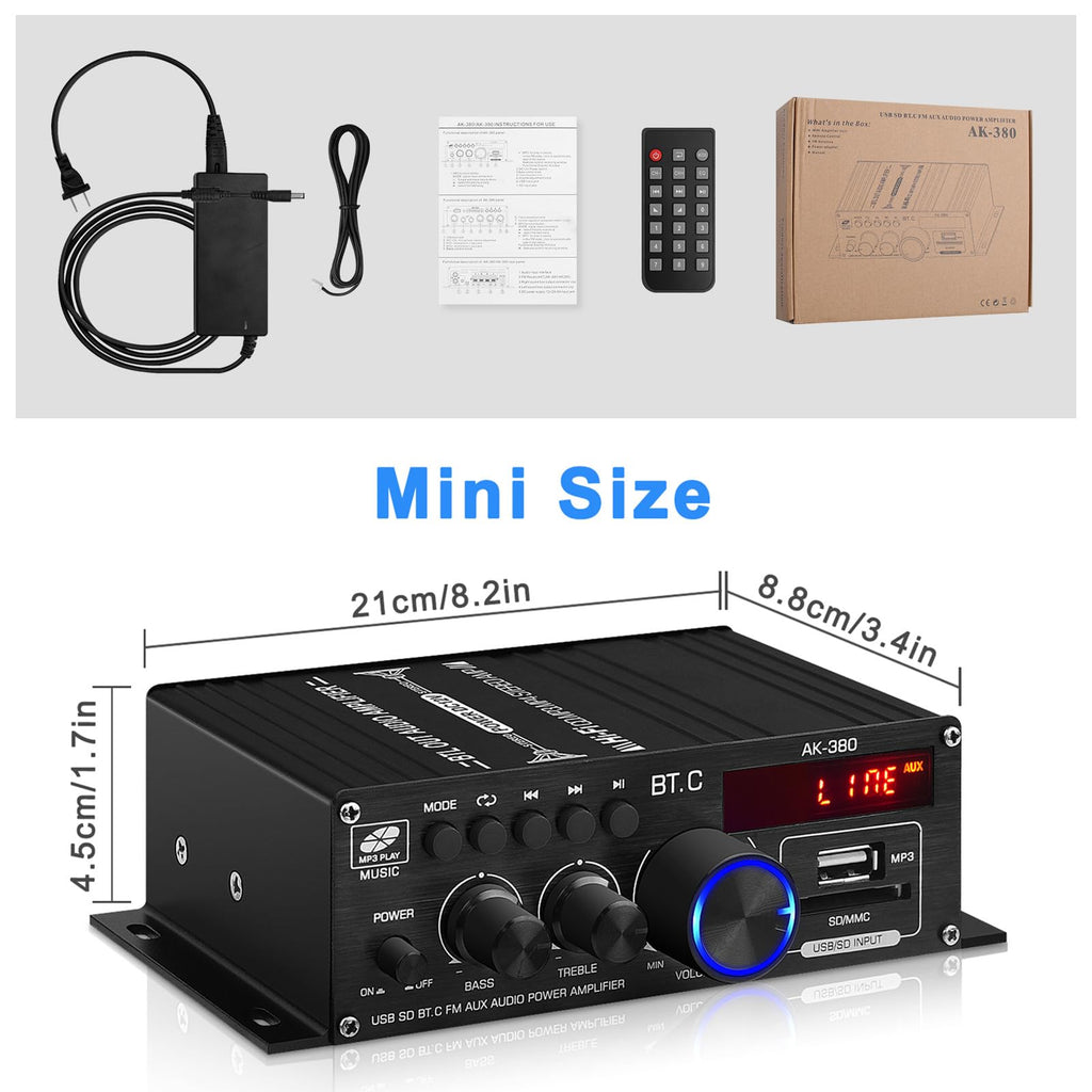 USB SD BT FM AUX Audio Power Amplifier 2.0 CH 40W+40W G59222
