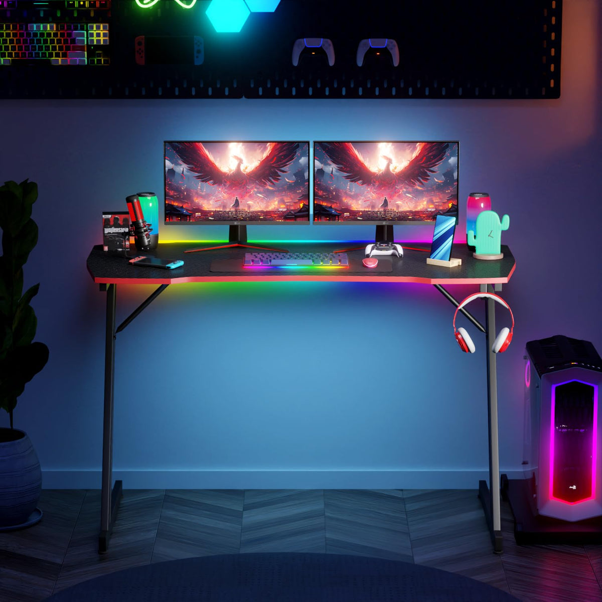 47.2 Inch Z Shaped Carbon Fiber Gaming Desk with Headphone Hook C307