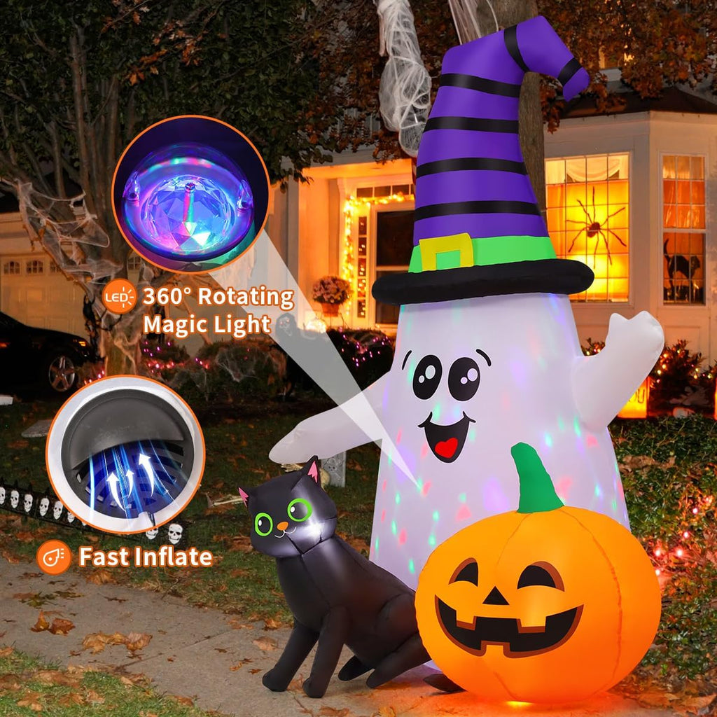 5FT Inflatable Halloween Ghost with Pumpkin Yard Decoration W28560