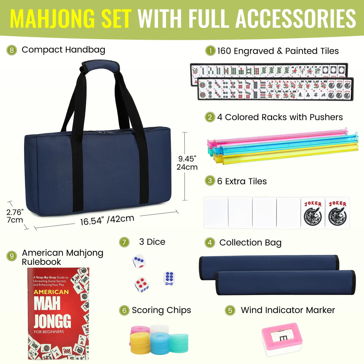 White 166 Tiles Mahjong Set with Blue Carrying Bag E3562