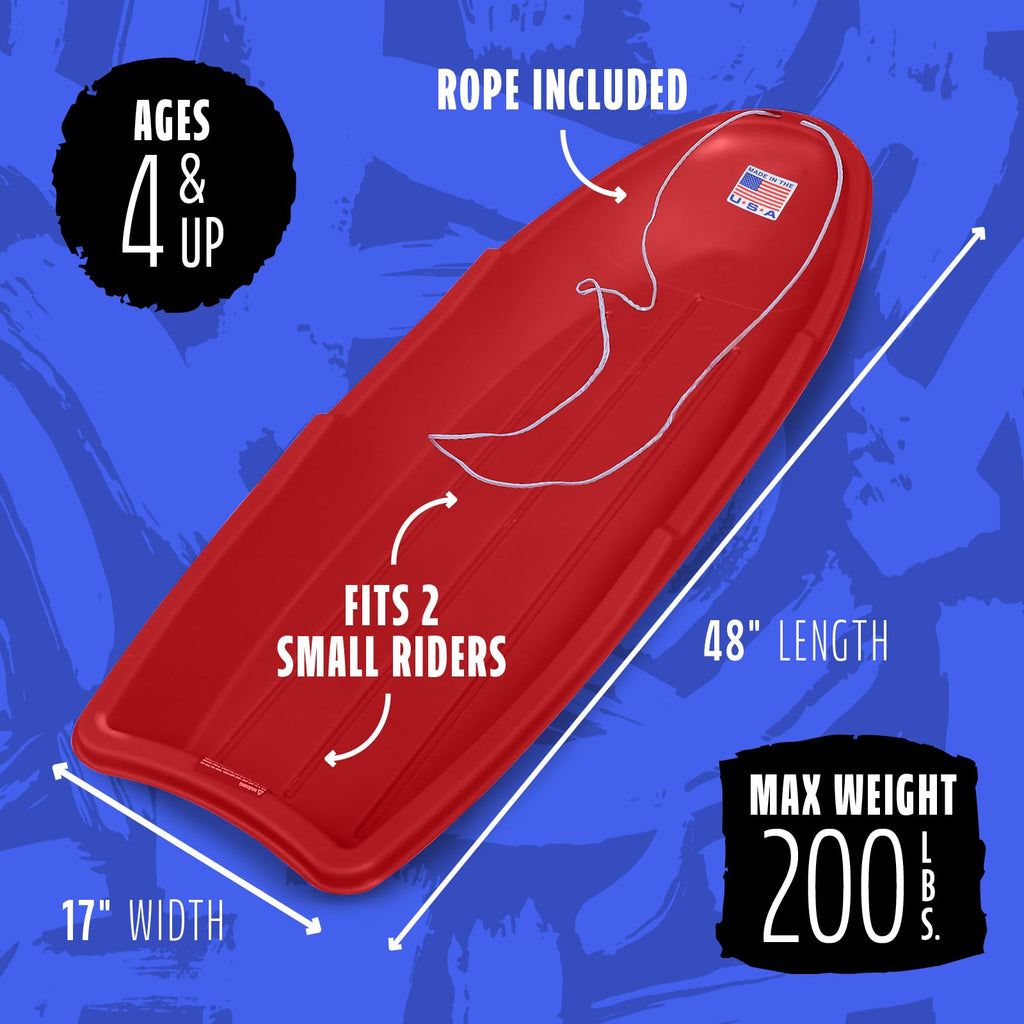 Red 48 Inch Plastic Toboggan Snow Sled G4136