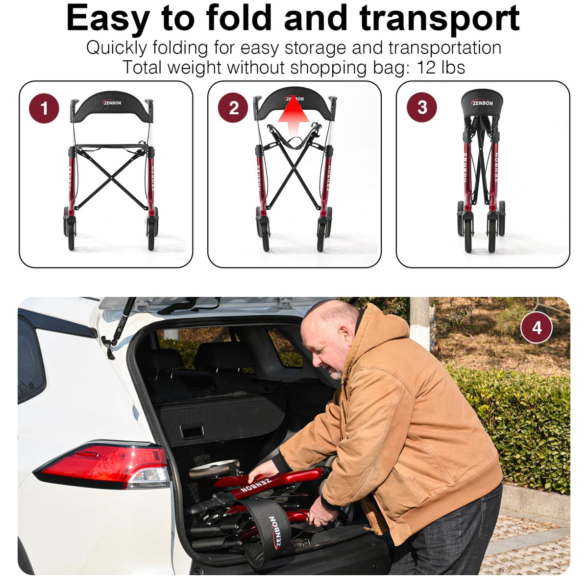 Foldable Rolling Walker with Seat 440 lbs Capacity P458