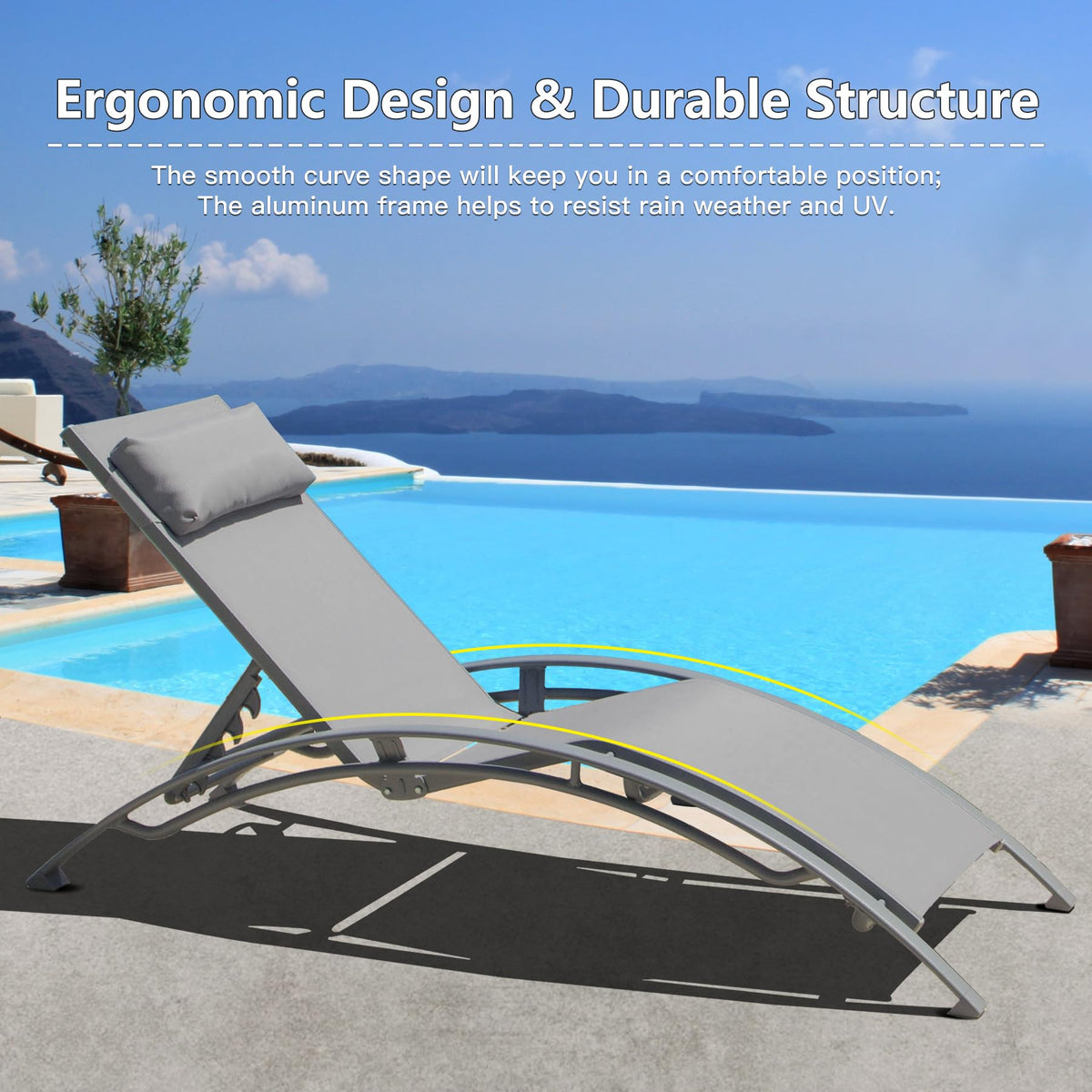 Adjustable Aluminum Pool Lounge Chairs Set of 3 with Side Table F159051