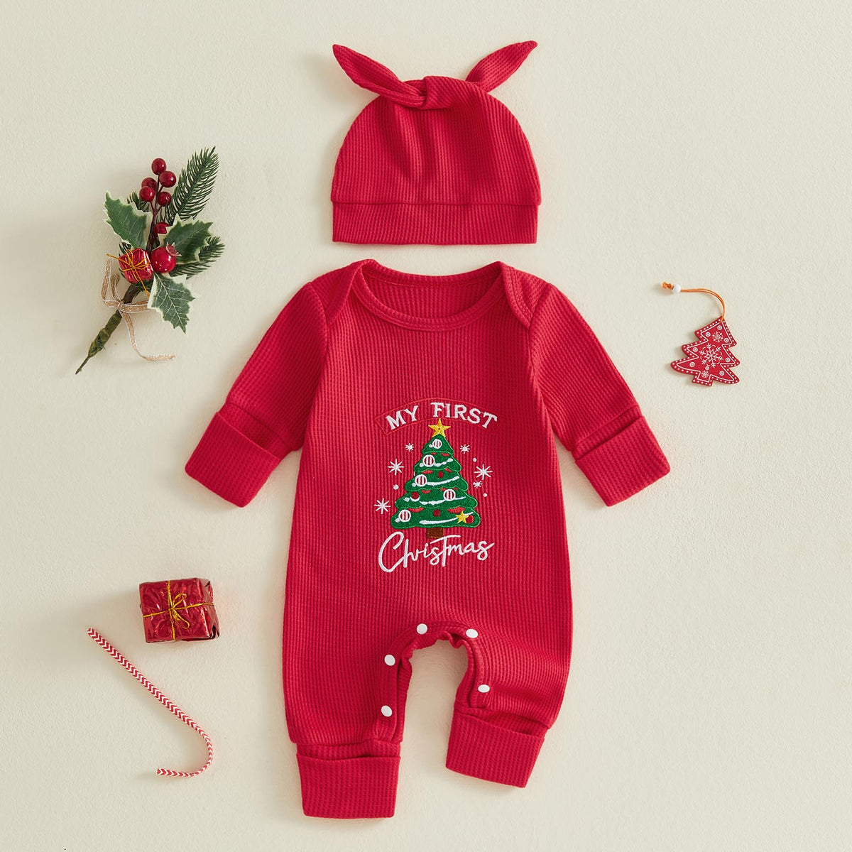 Christmas Baby Romper Jumpsuit Hat Set X4132