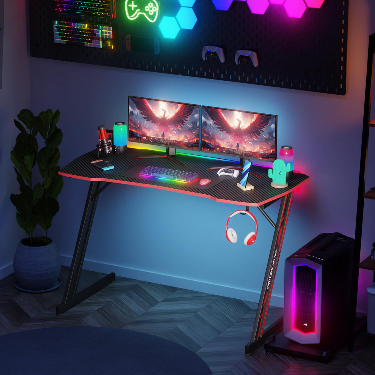 47.2 Inch Z Shaped Carbon Fiber Gaming Desk with Headphone Hook C307