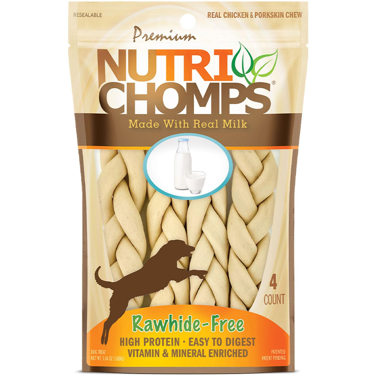 Rawhide Free Dog Chews, Milk Flavor, 6in Braids, 4ct T995794