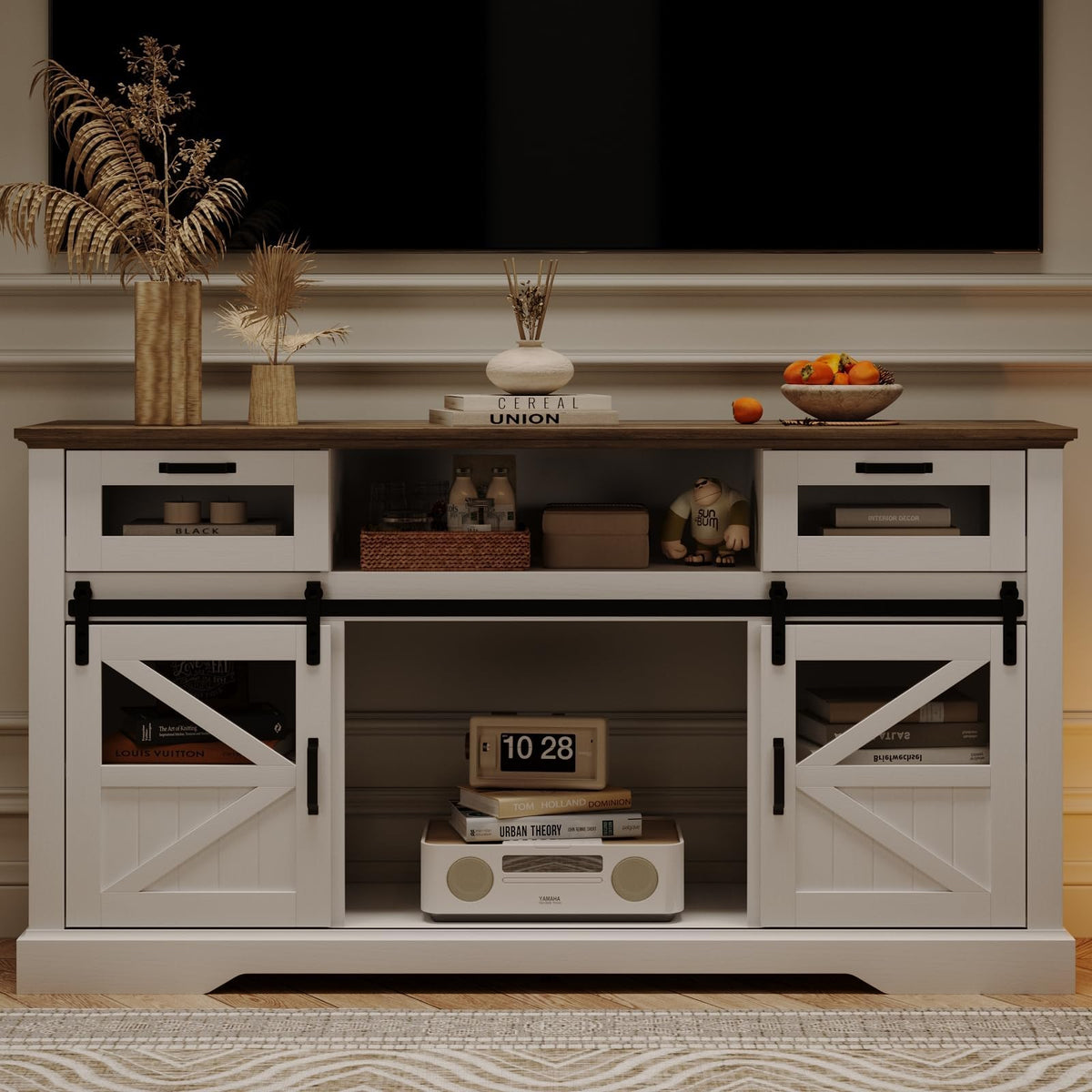 TV Stand with Storage Cabinet and Sliding Barn Doors L1056